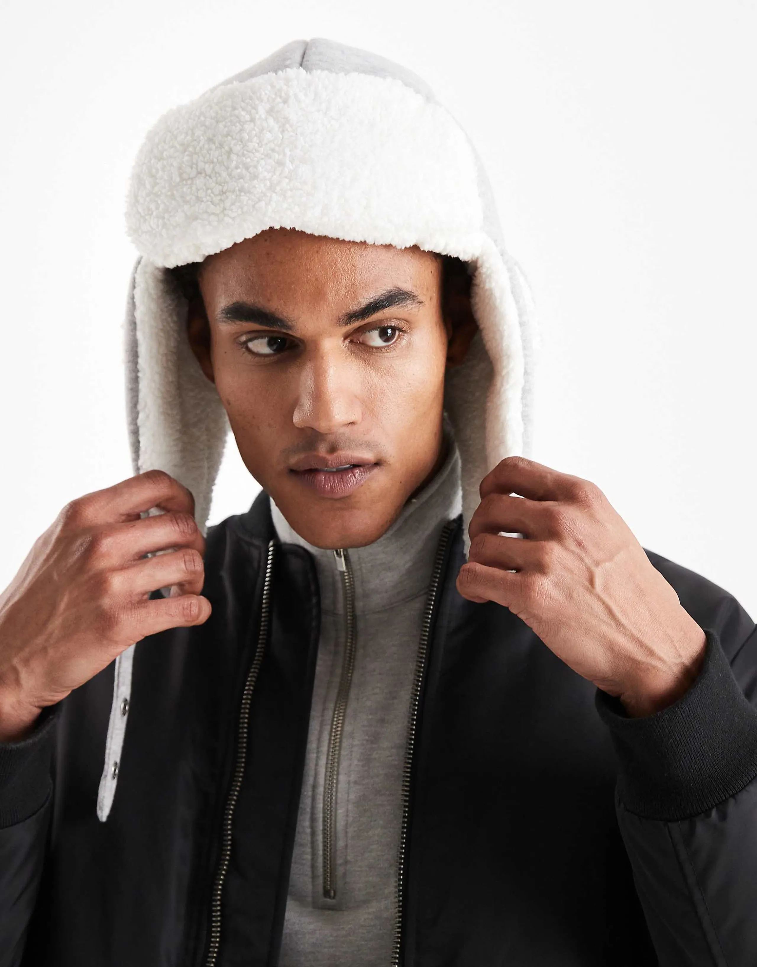 Hollister faux fur trapper hat in dark gray