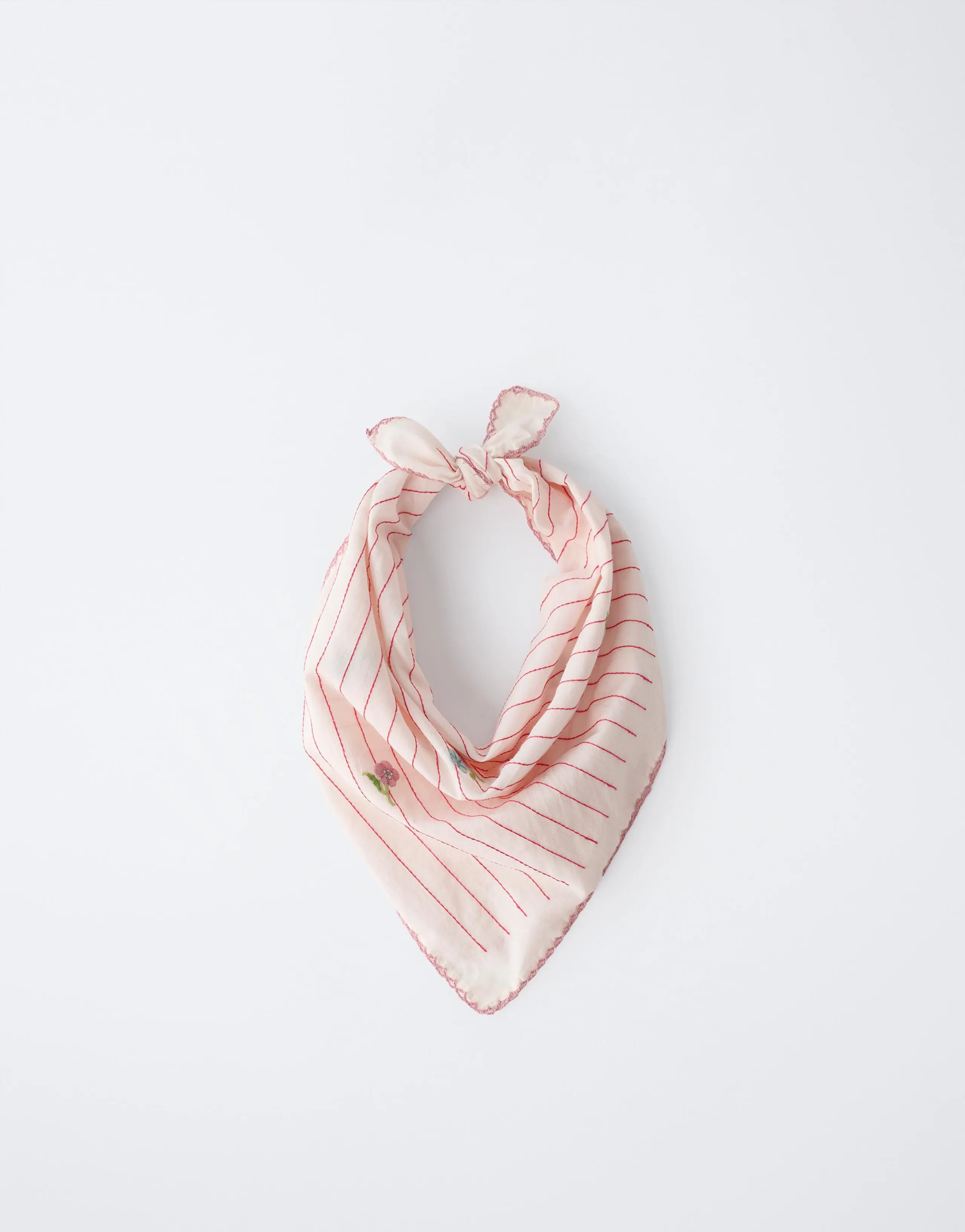 STRIPED AND EMBROIDERED FLORAL BANDANA