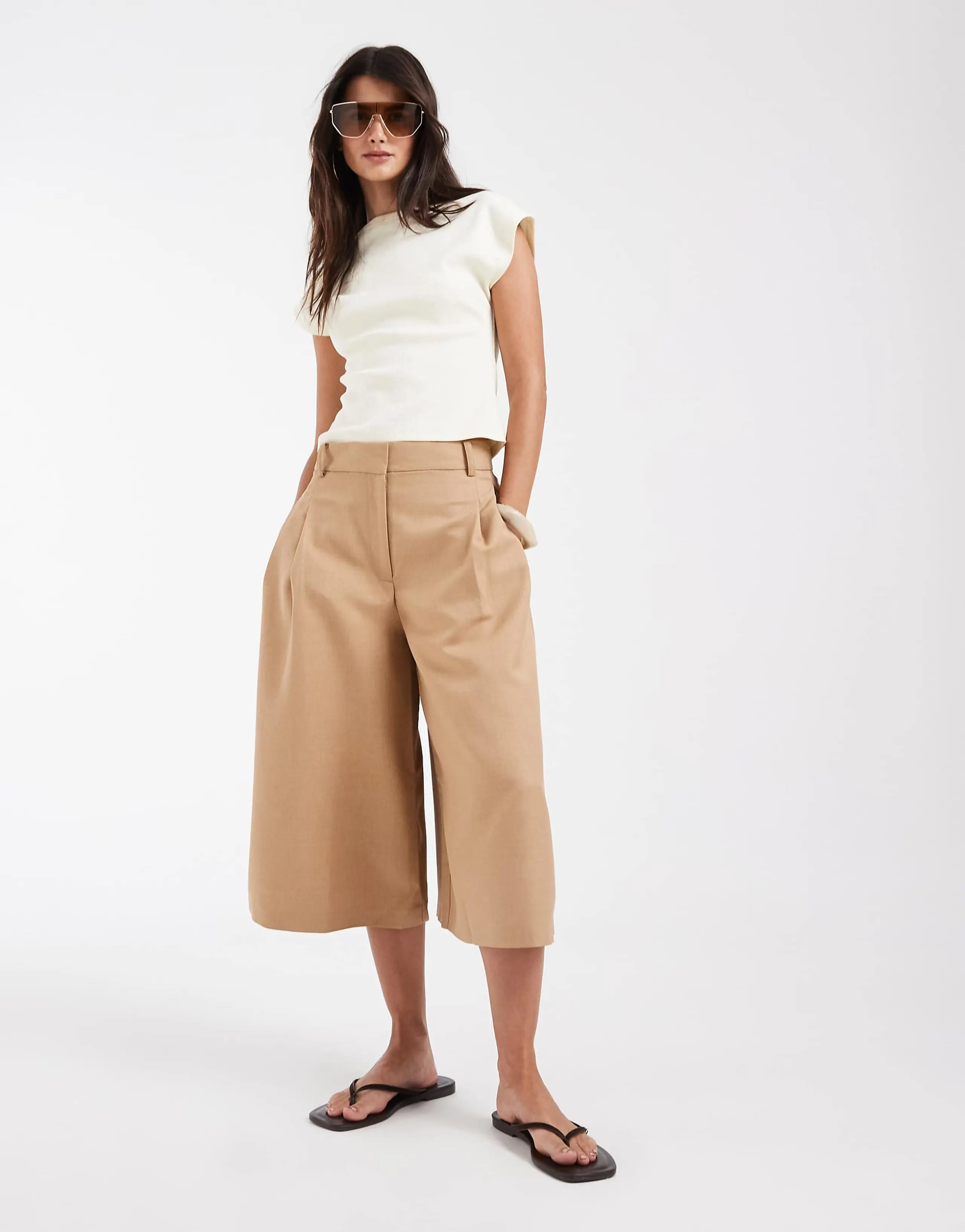 ASOS DESIGN tailored high waist culotte pants in brown 
