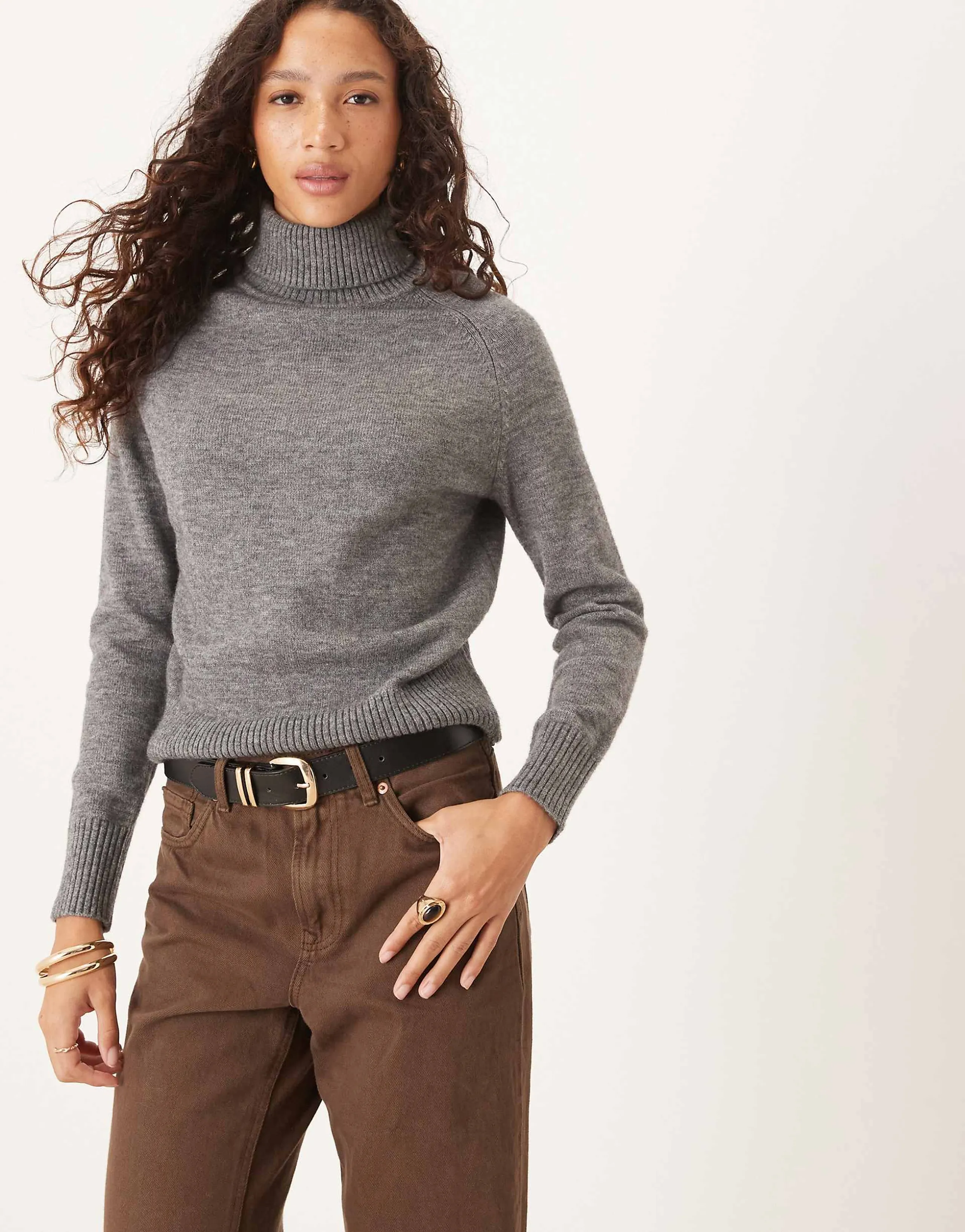 Glamorous roll neck knit sweater in charcoal gray