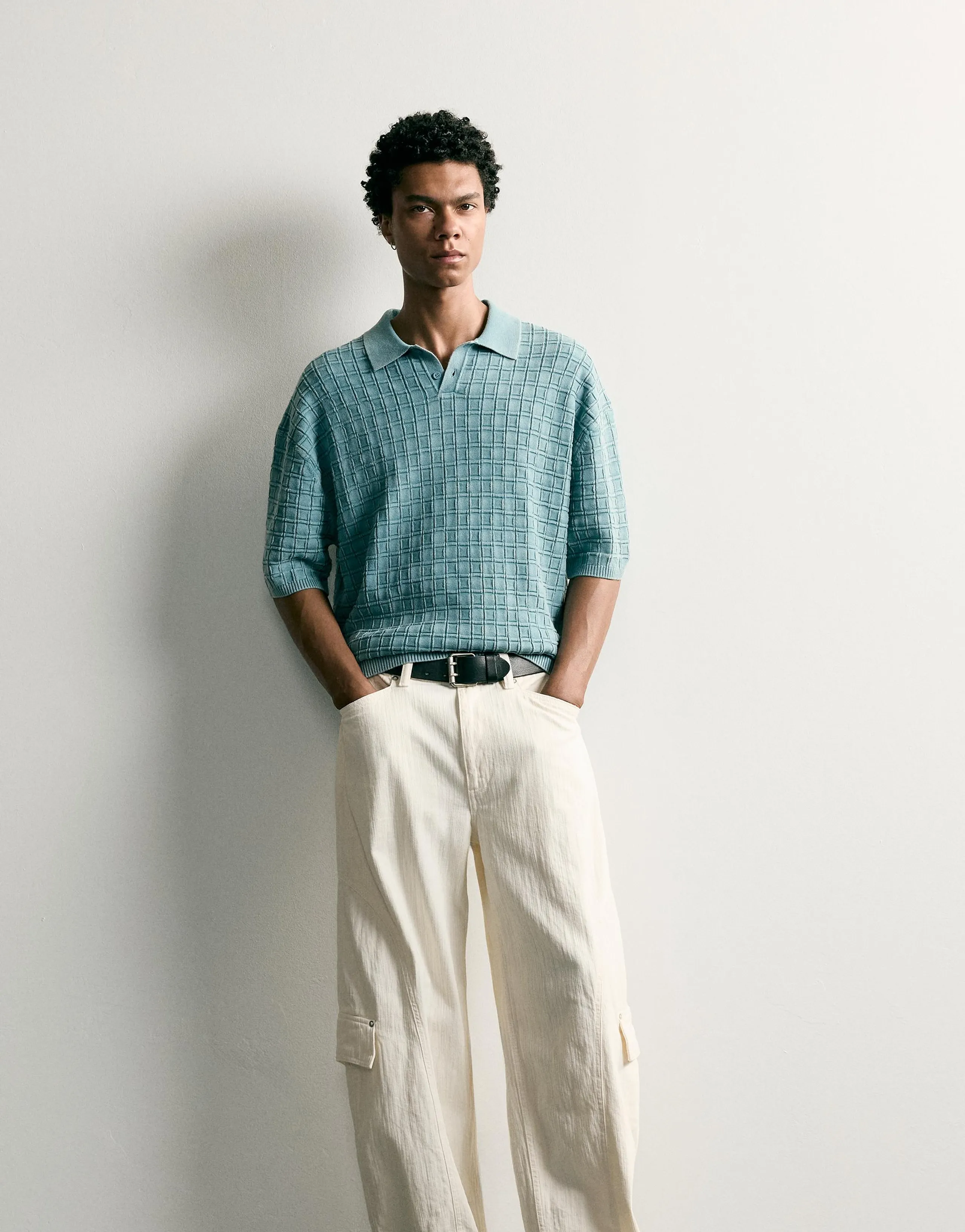 WASHED CHECKED KNIT POLO SHIRT