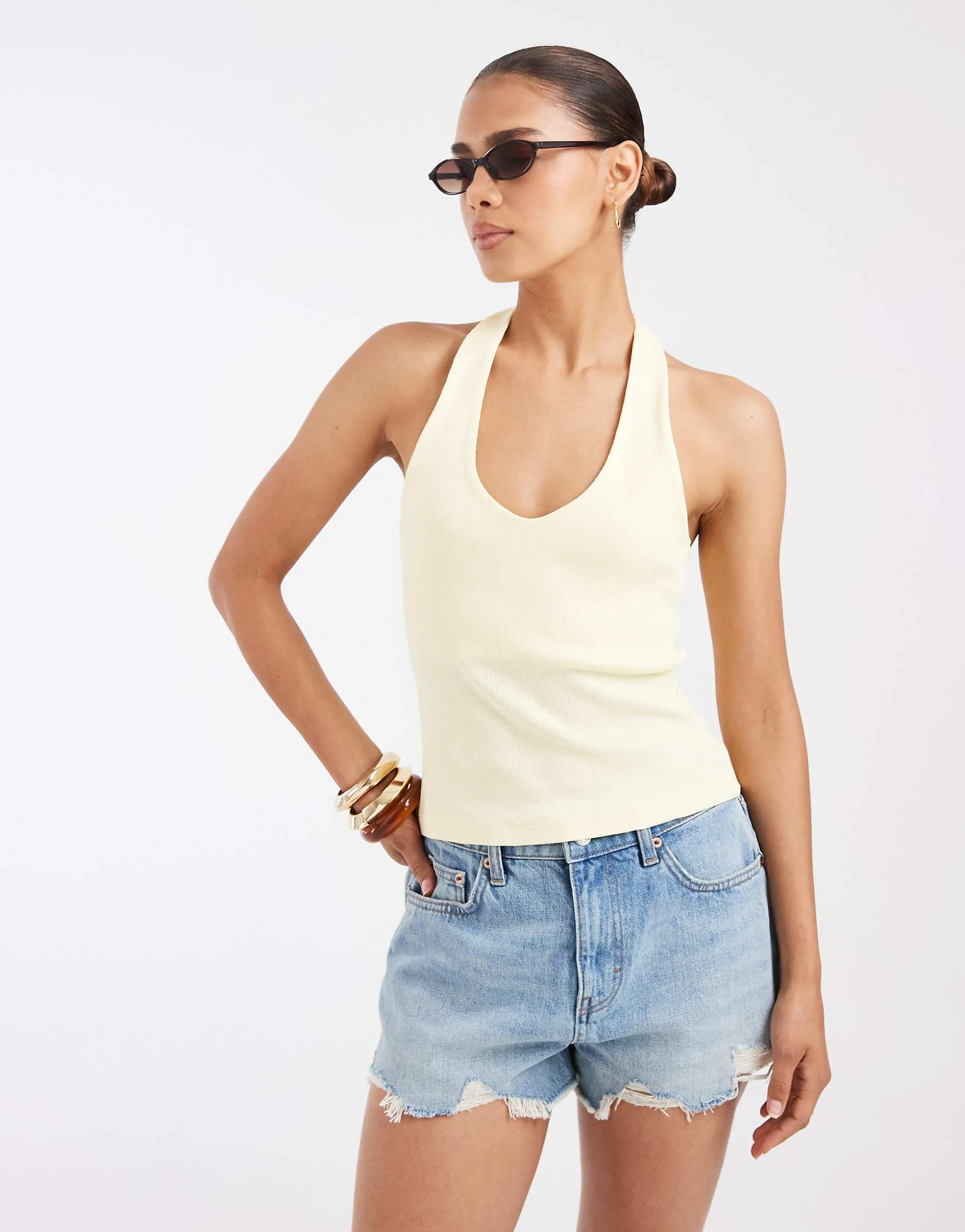 JJXX halter neck top in pastel yellow