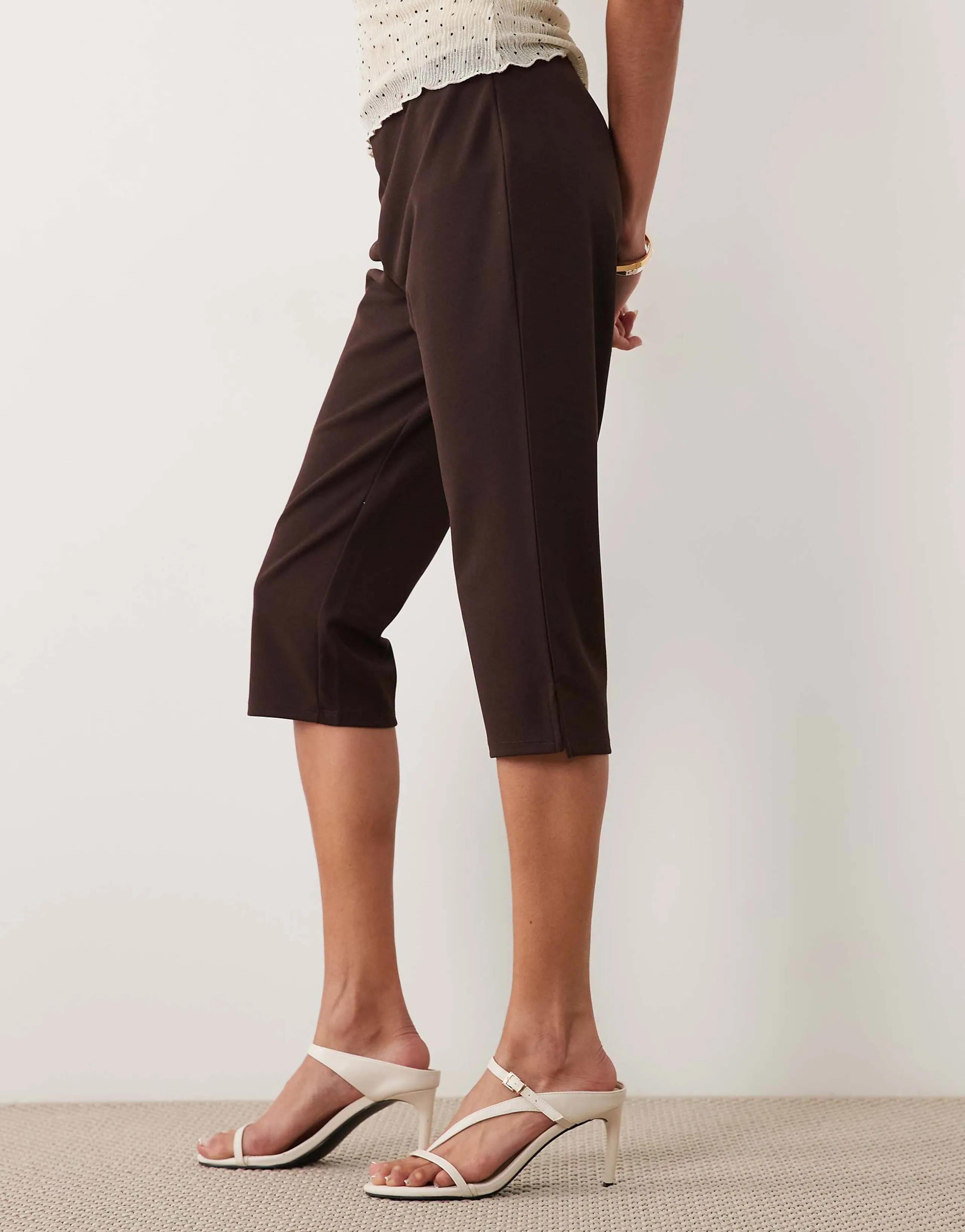 ASOS DESIGN capri pants with side split in brown