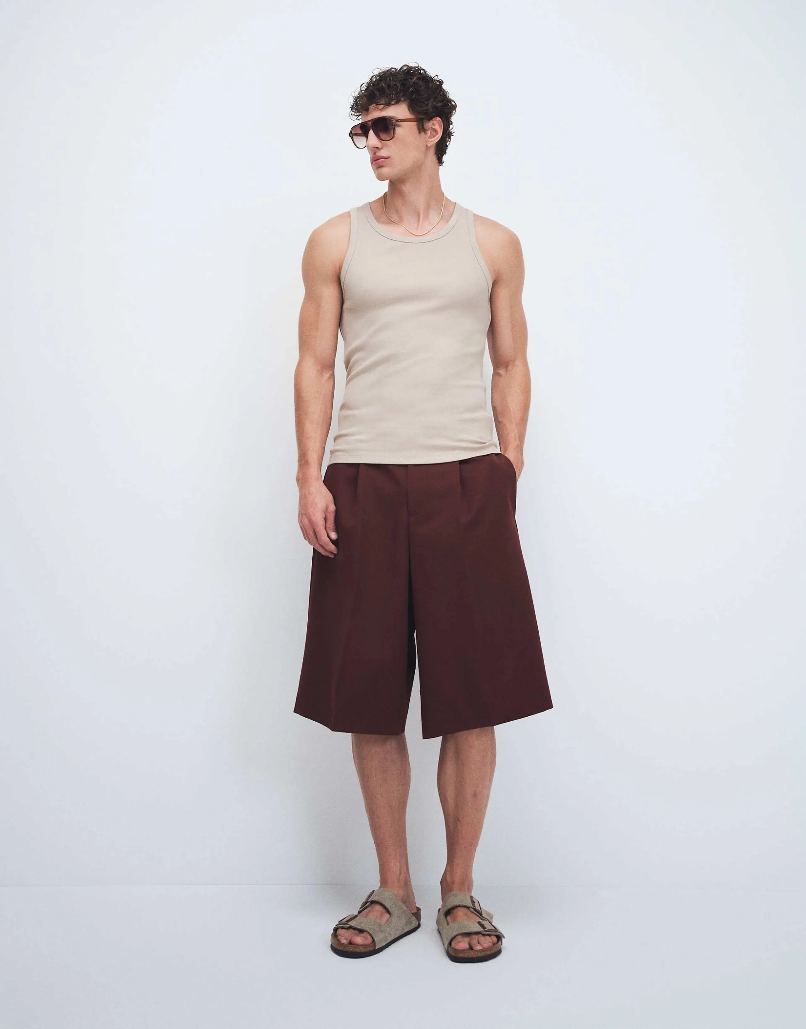 ASOS DESIGN tailored pleated oversized bermuda shorts in burgundy