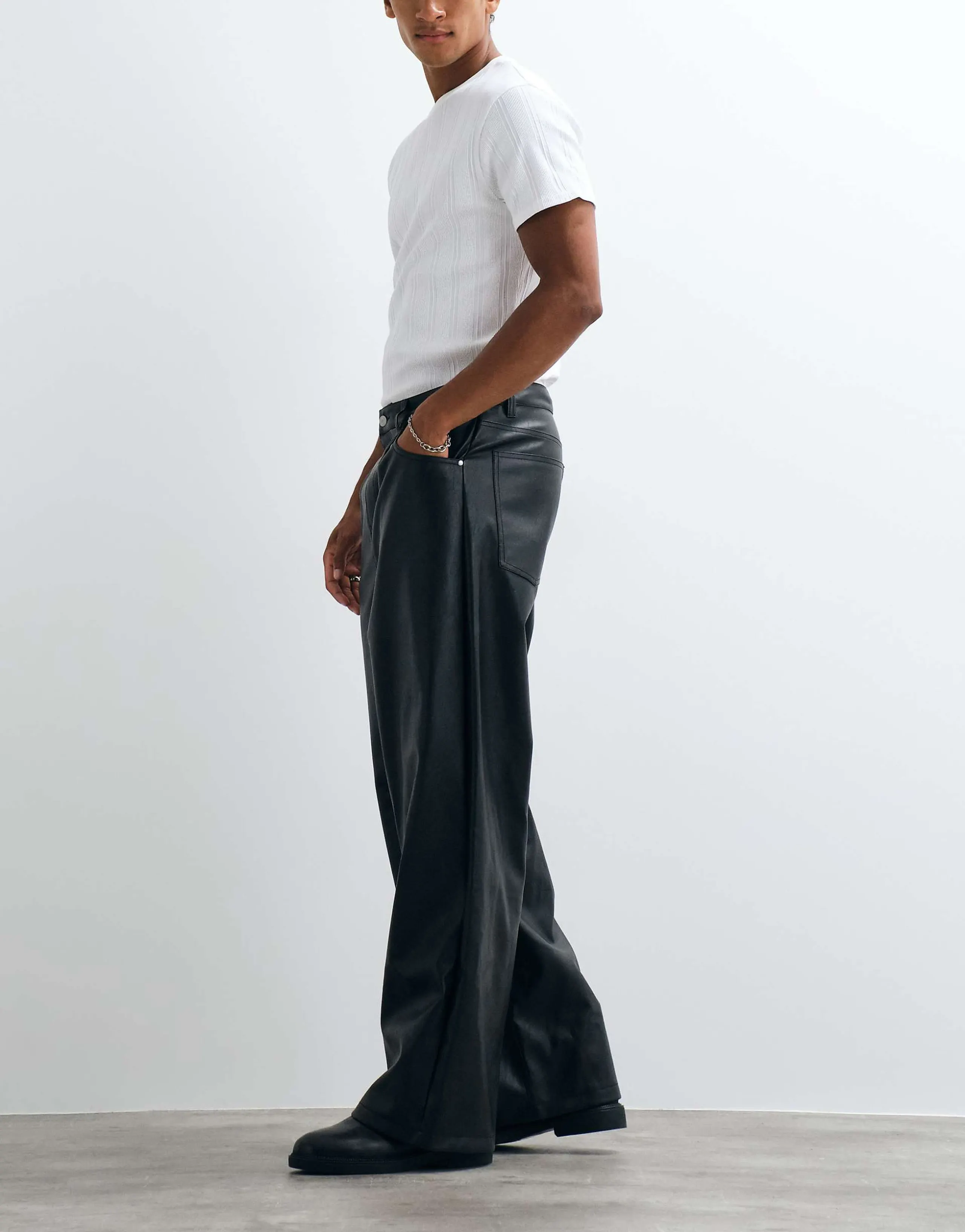 ASOS DESIGN extreme baggy pants in black faux leather