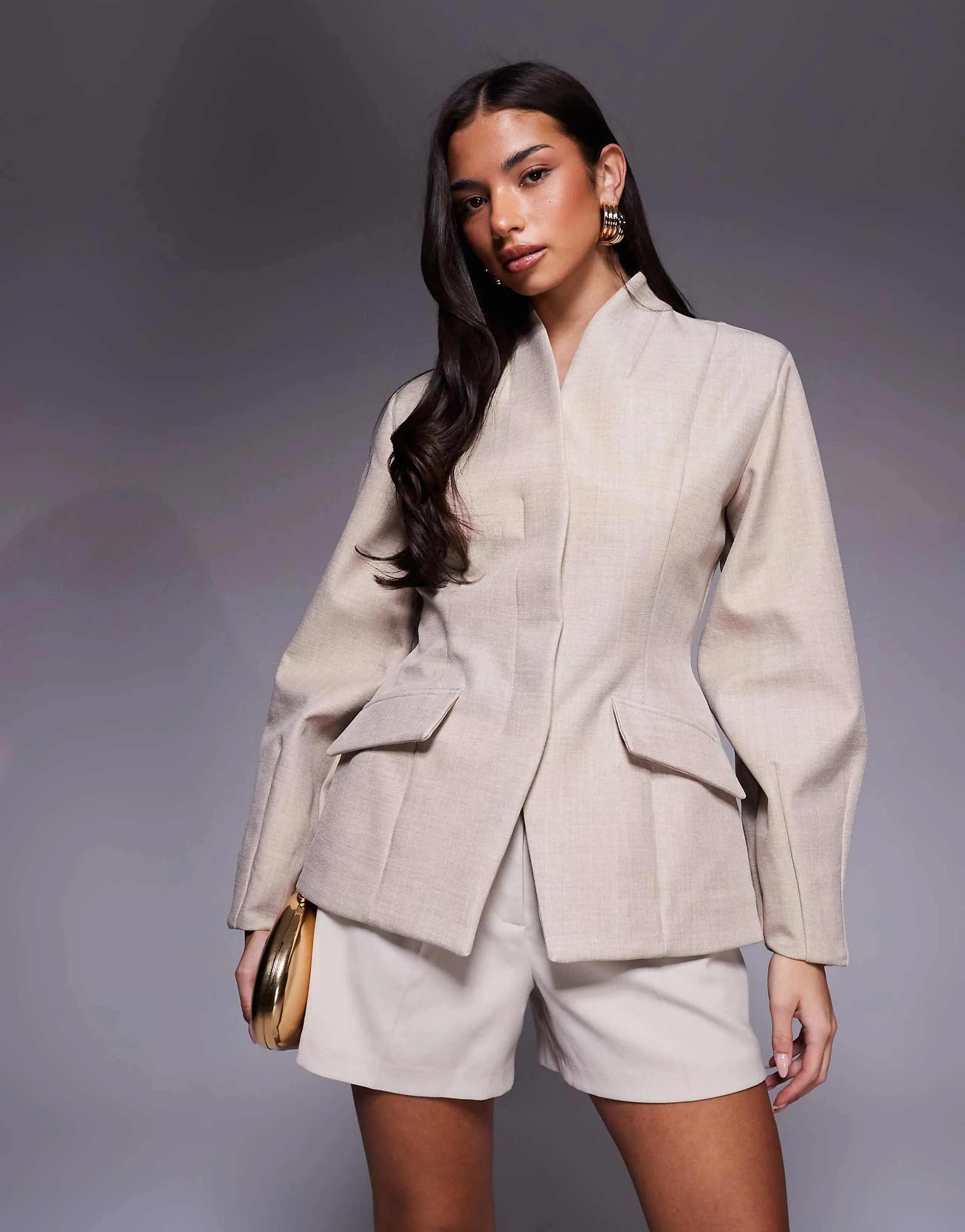 ASOS LUXE cinched waist blazer in stone