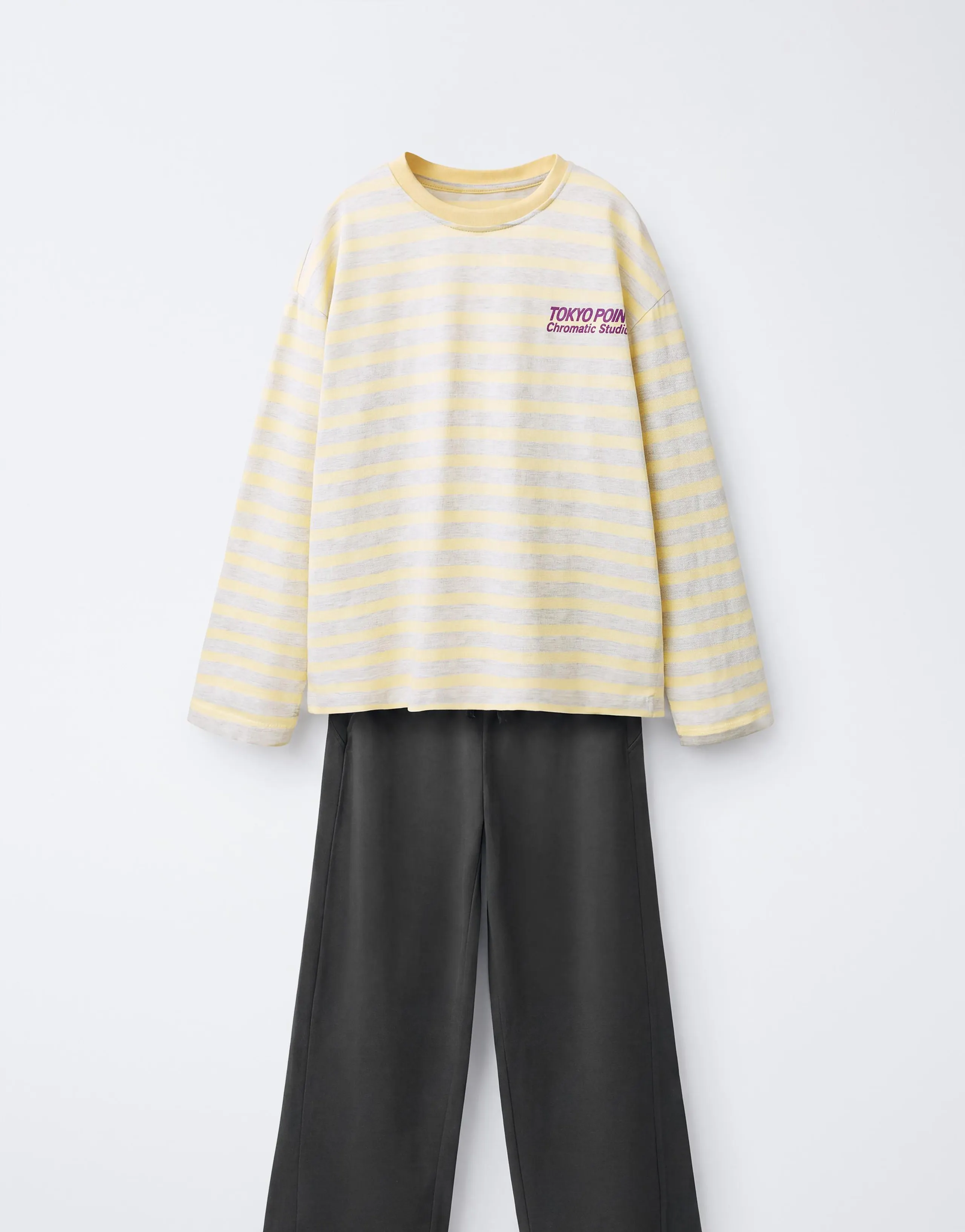 STRIPED T-SHIRT AND WIDE-LEG TROUSERS SET
