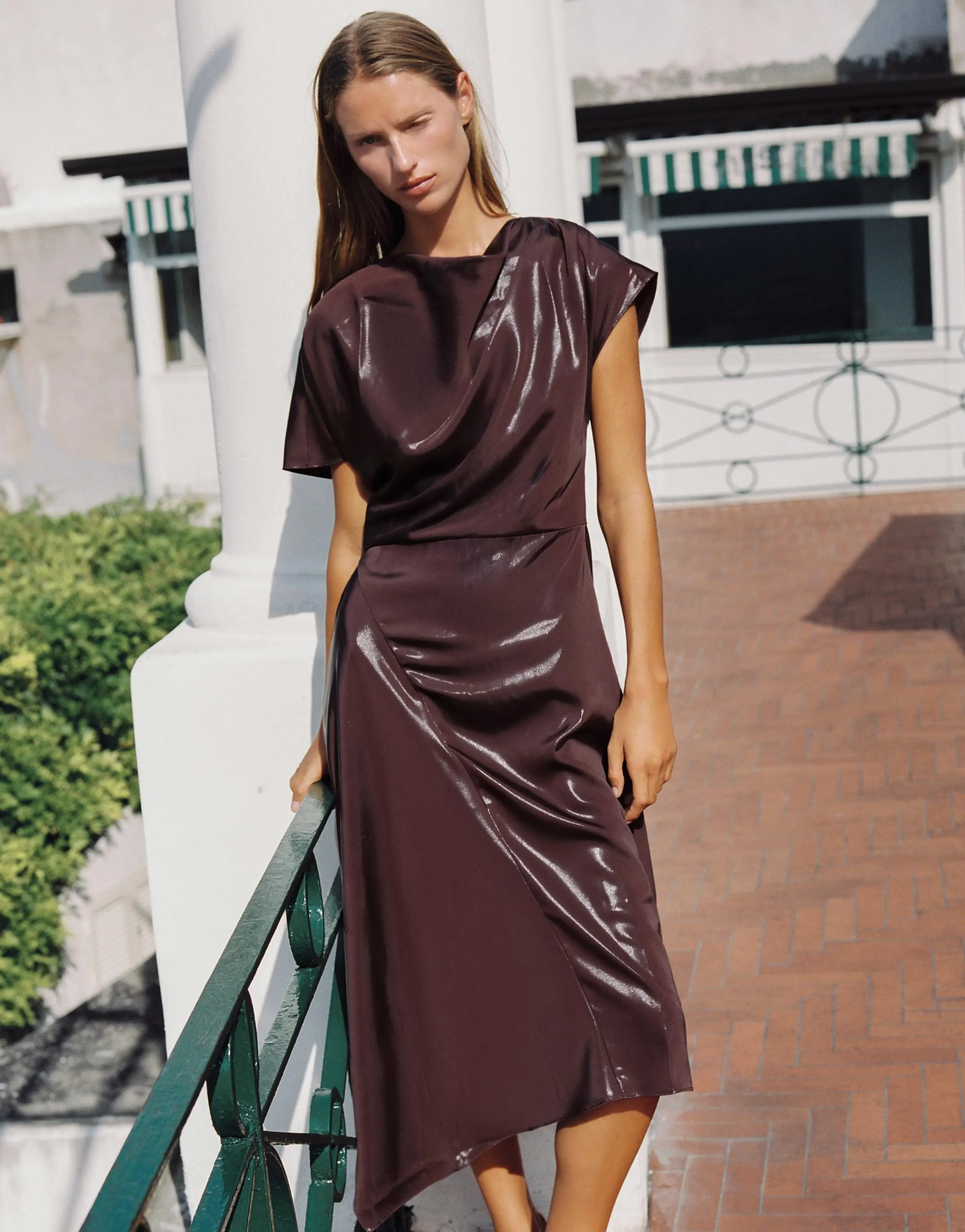 GLOSSY SATIN MIDI DRESS