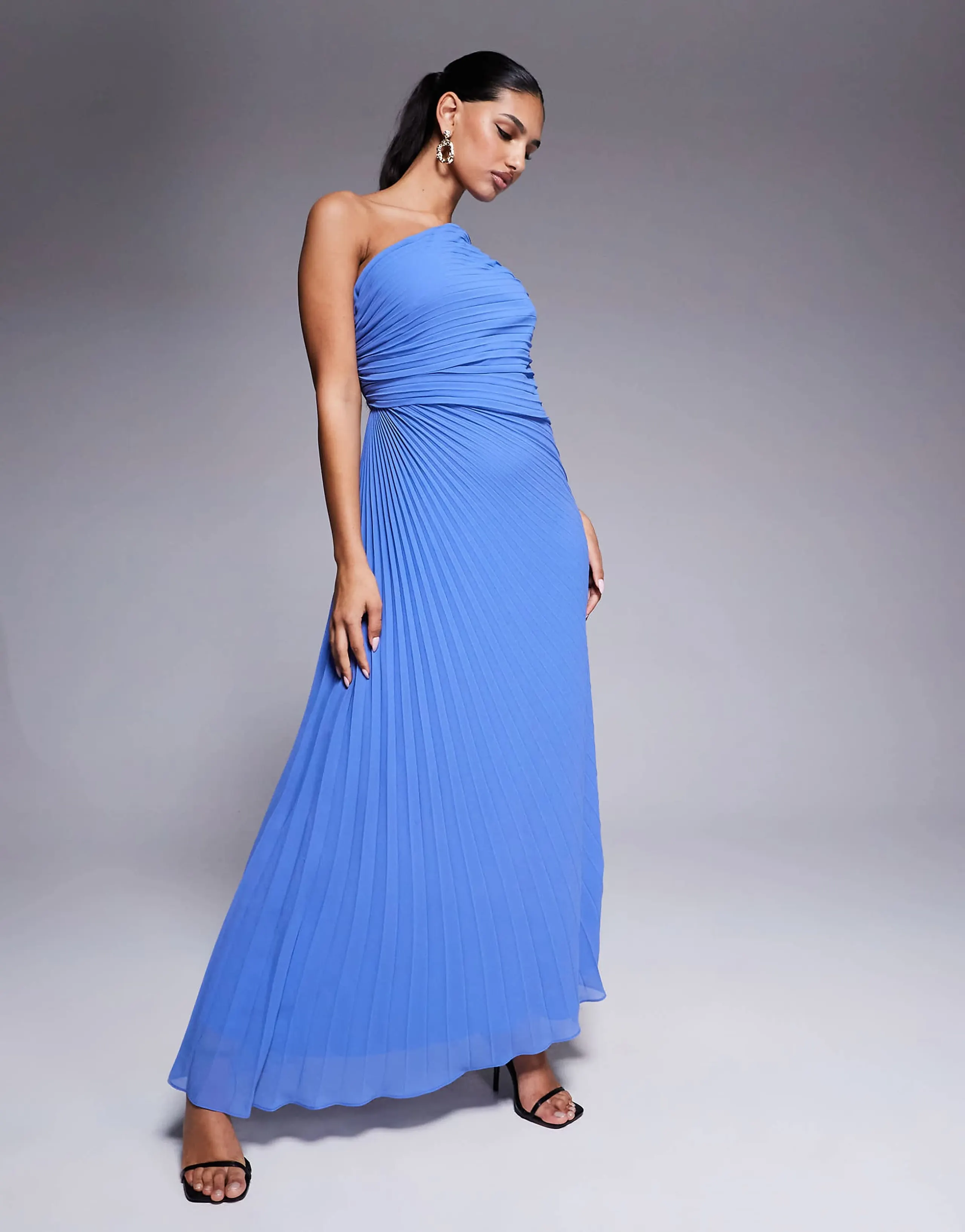 Ever New one shoulder pleated maxi dress in blue