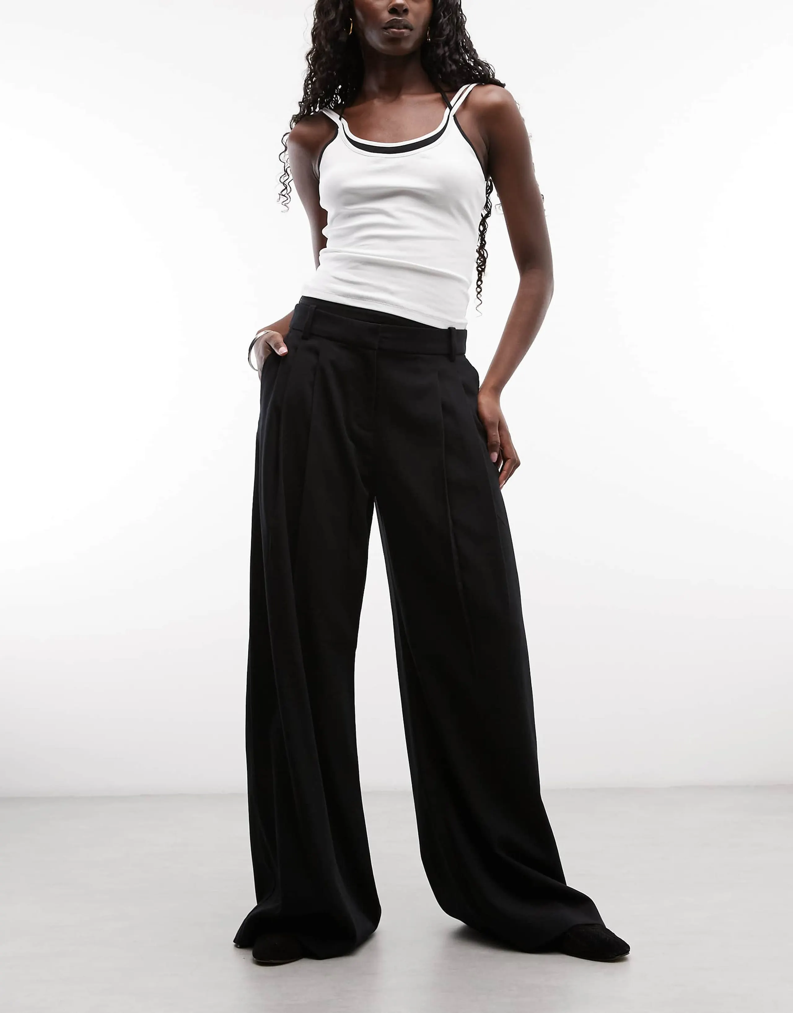 Weekday pleated wide leg pants in black