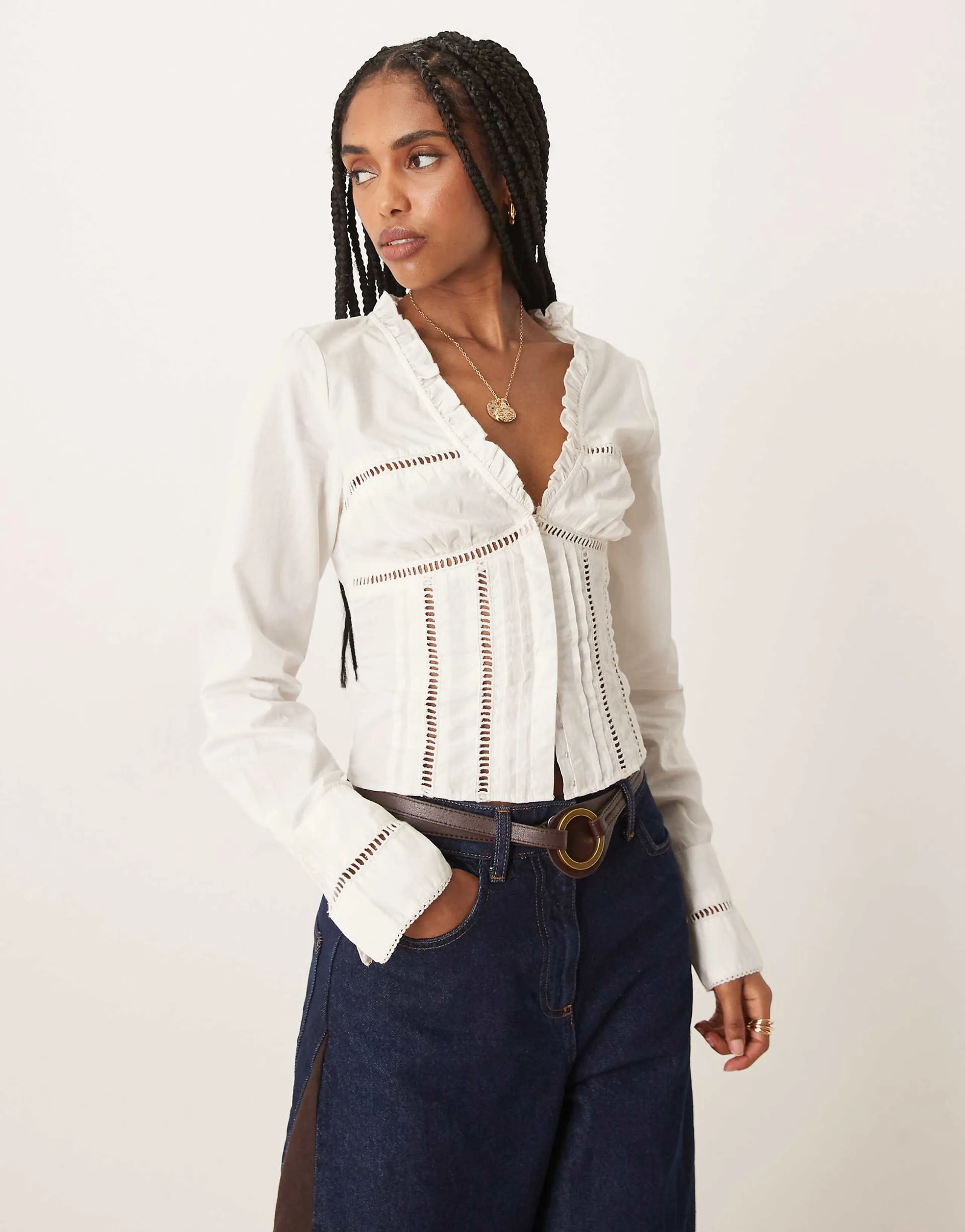 Free People frankie long sleeve corset top in ivory 