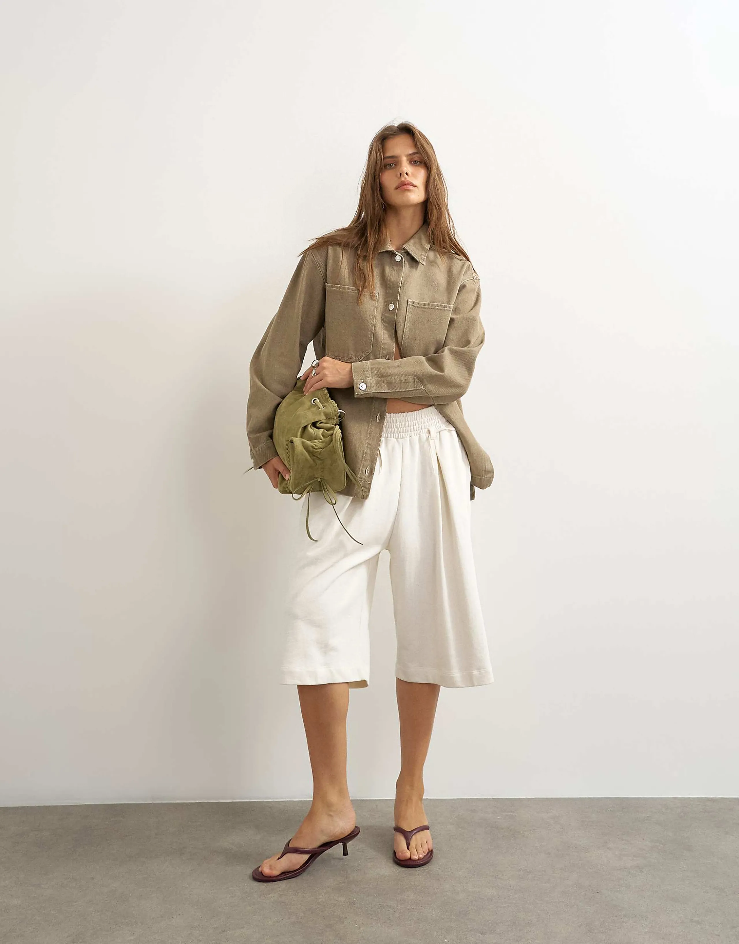 Topshop denim shacket in beige