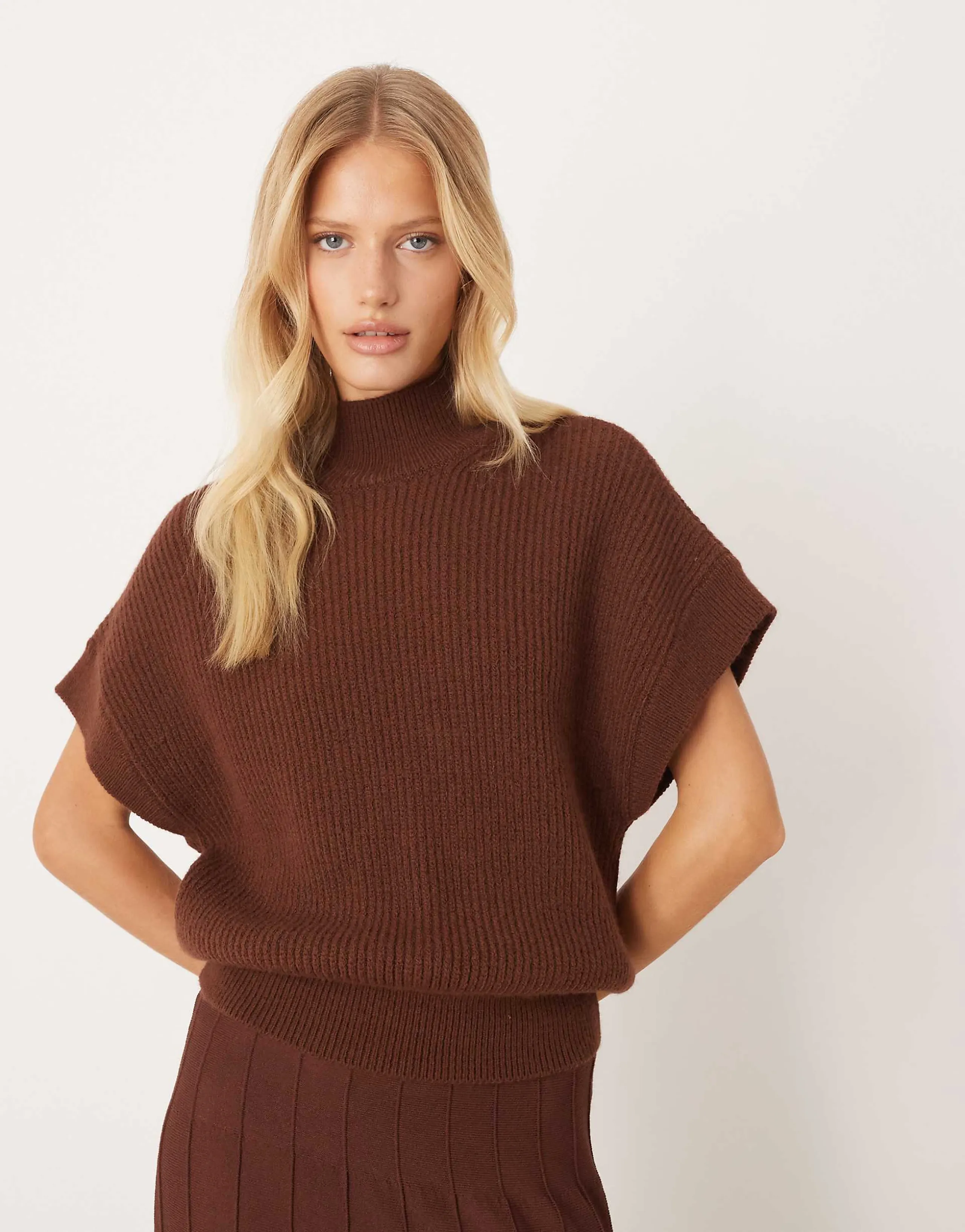Mango high neck short sleeve knit top in brown - part of a set