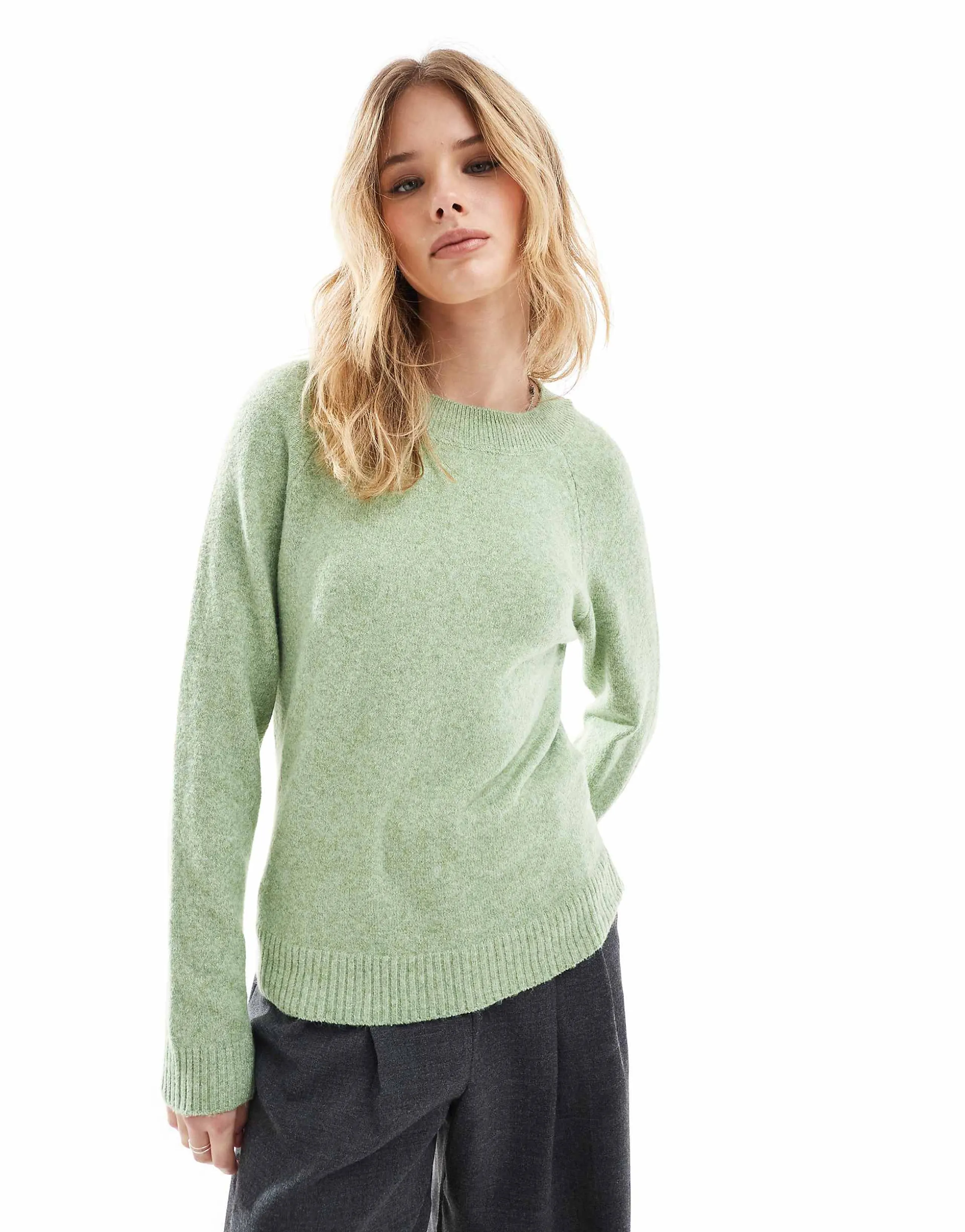 Vero Moda round neck knitted sweater in forest green