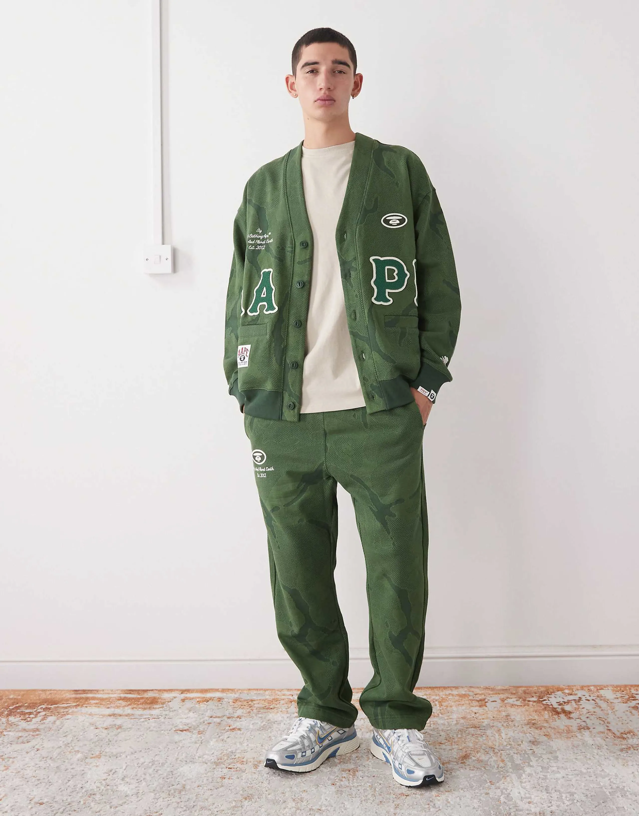 Aape by A Bathing Ape loose fit sweatpants in dark green camo