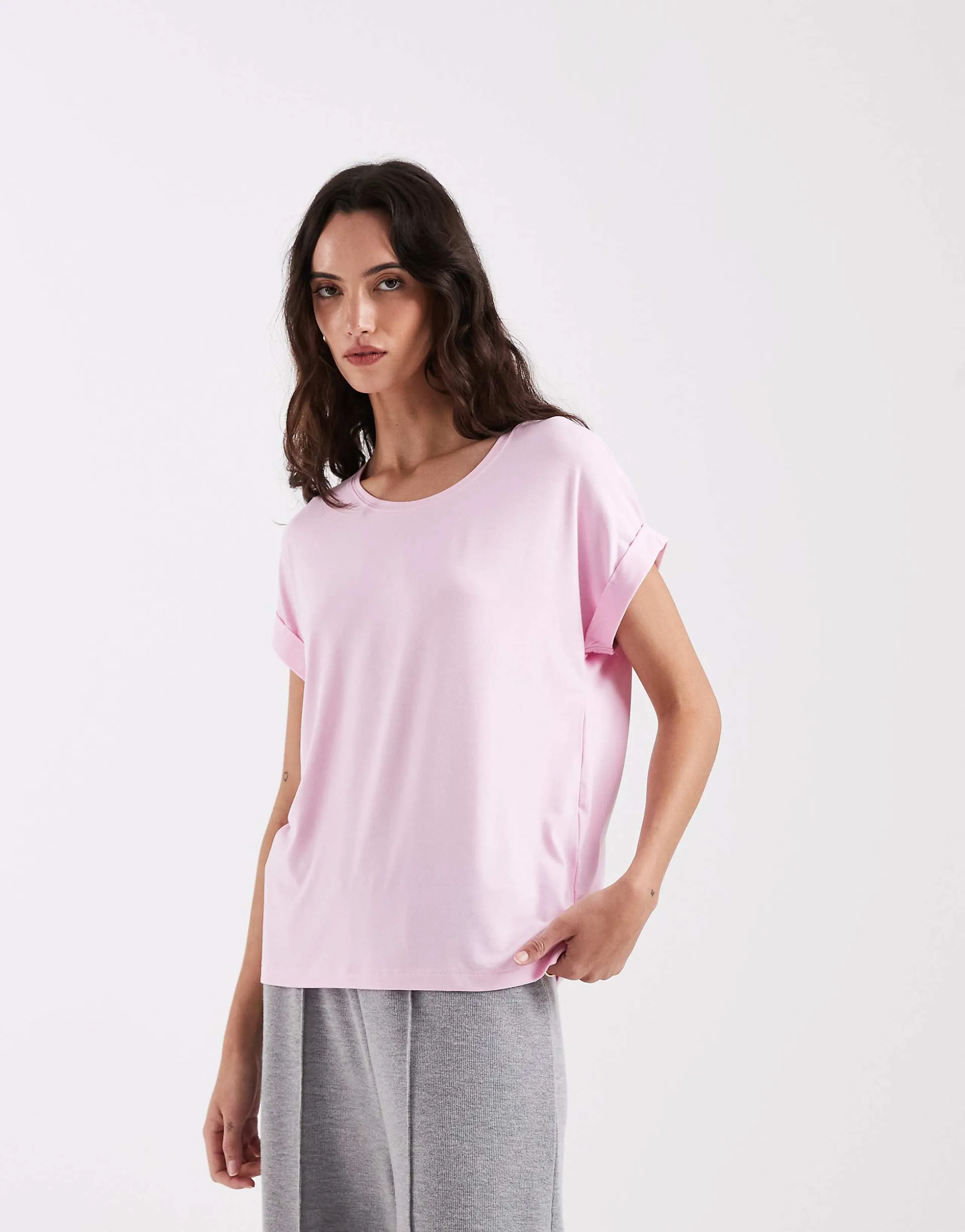ONLY short sleeve crew neck top in pink 
