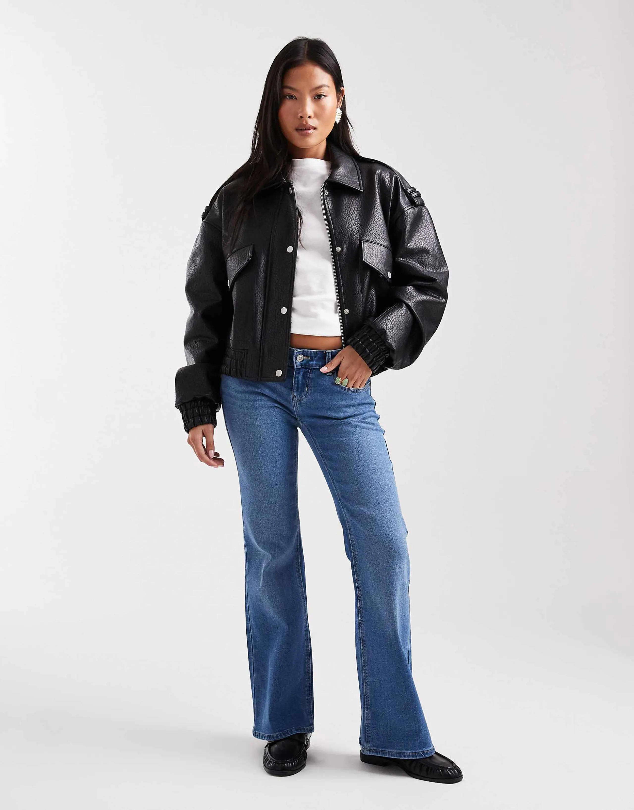 ONLY Petite Lola super low waist flared jeans in light blue denim