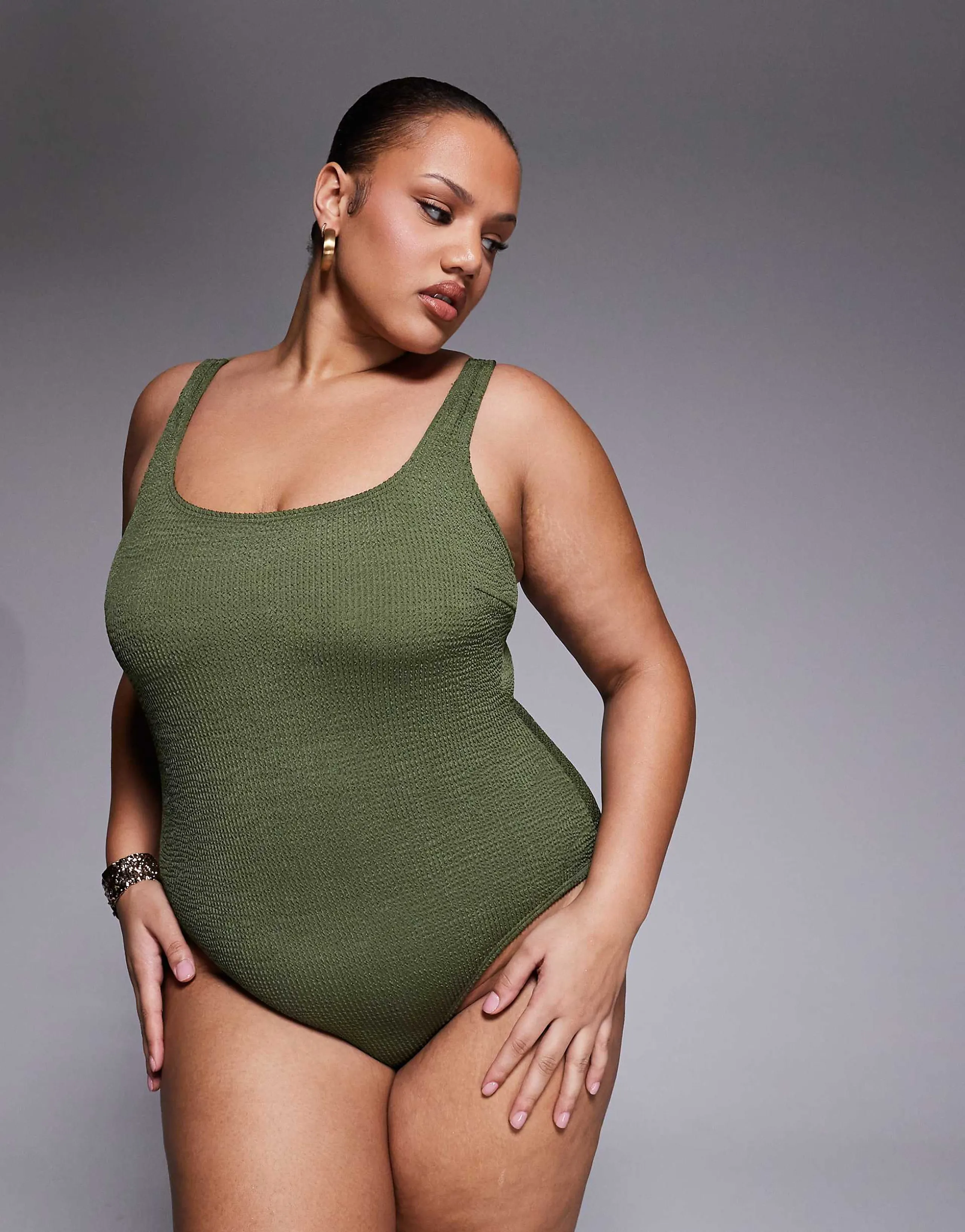 South Beach Curve crinkle swimsuit in khaki