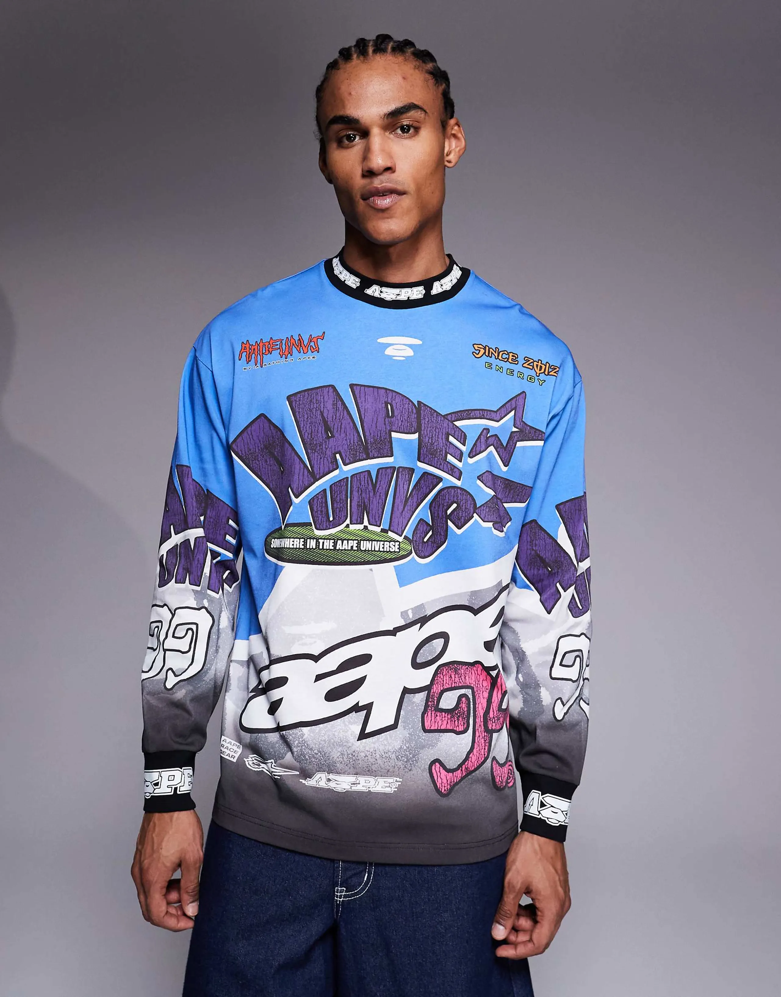 Aape by A Bathing Ape long sleeve motocross t-shirt in blue