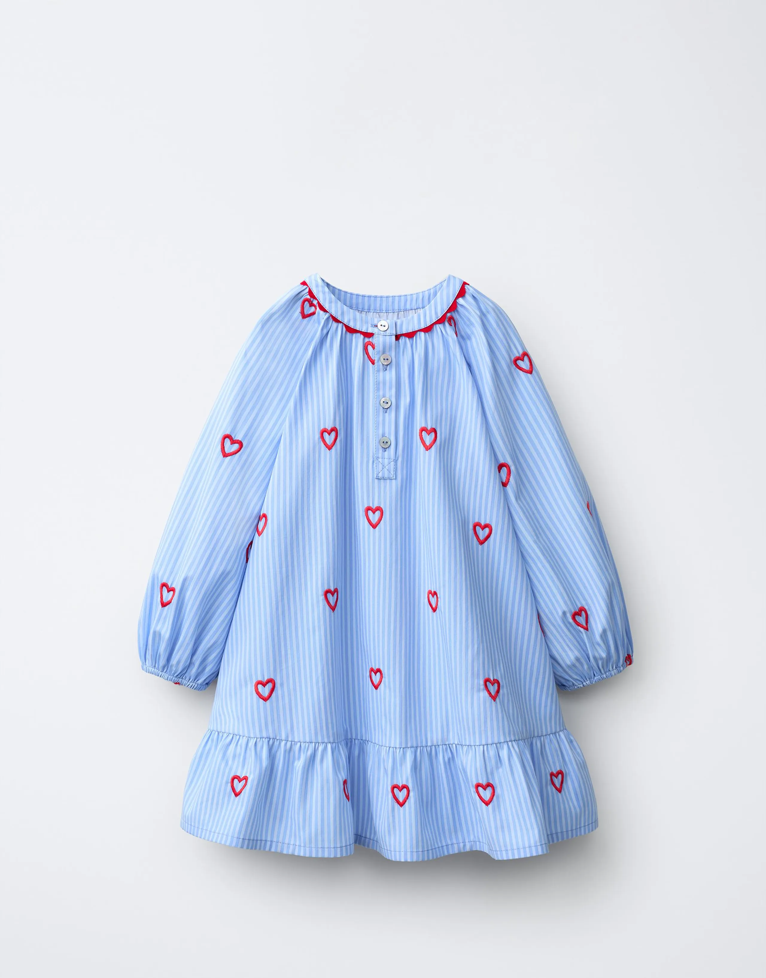 STRIPED DRESS WITH EMBROIDERED HEARTS