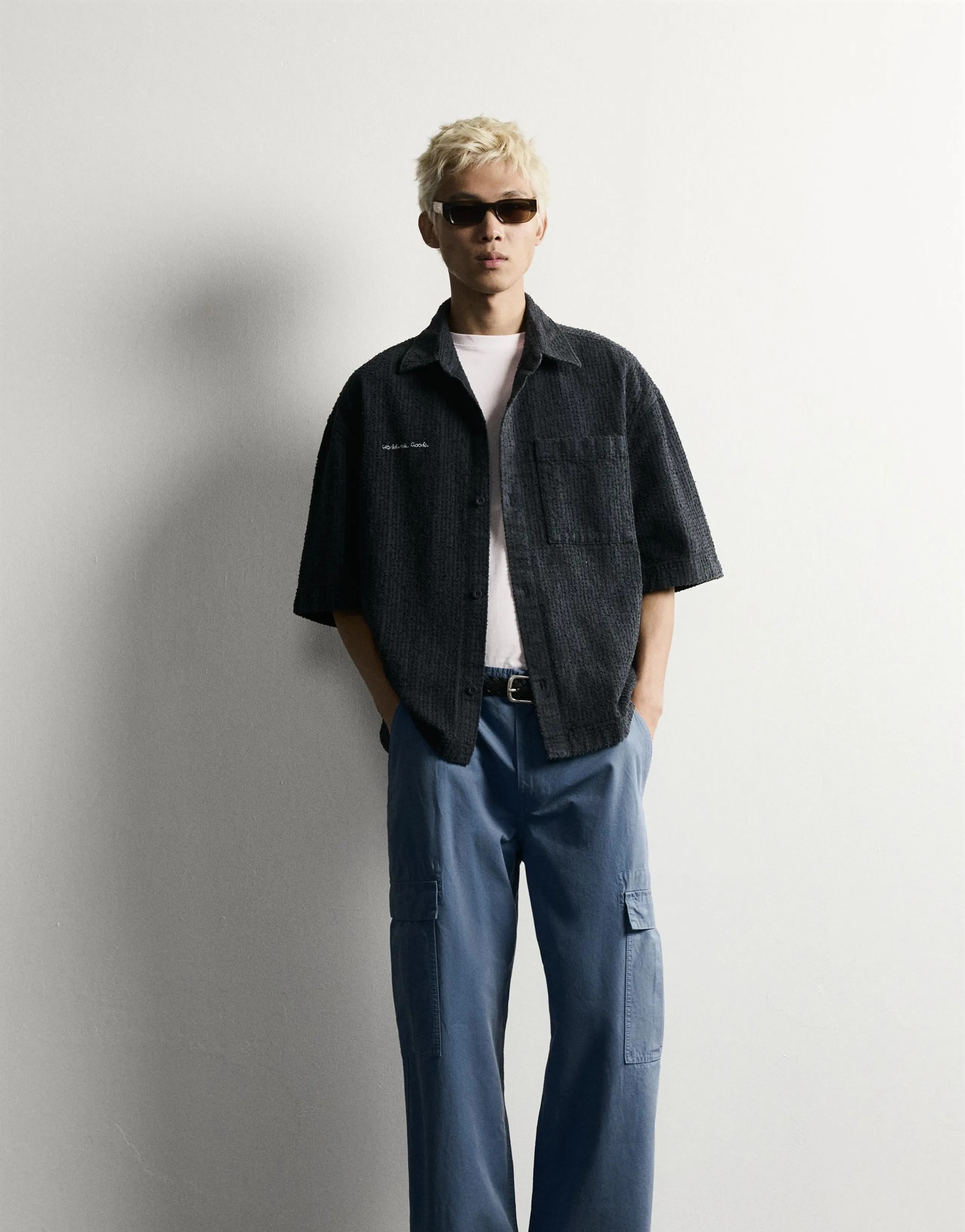 TEXTURED EMBROIDERED BOXY FIT OVERSHIRT