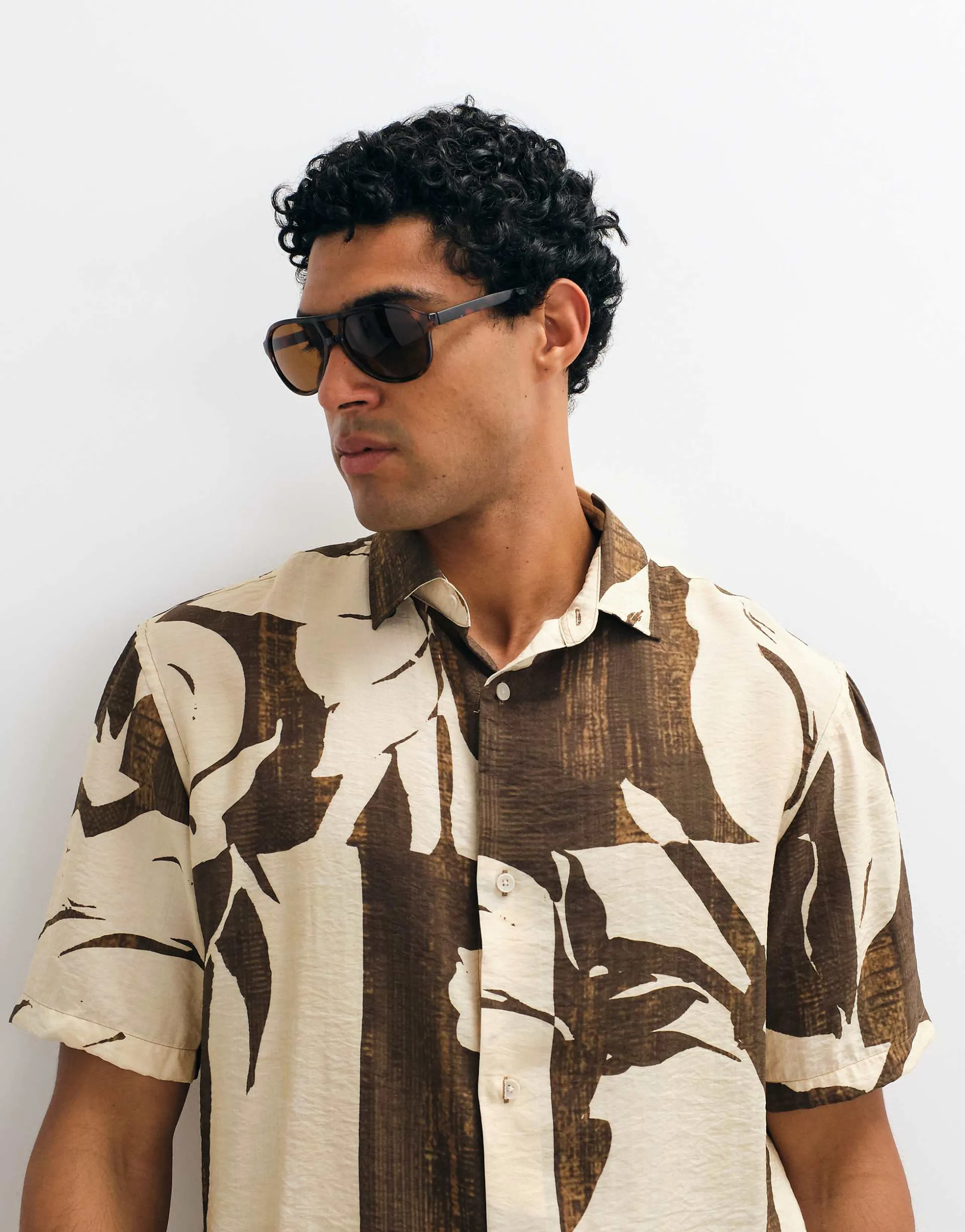Mango short sleeve shirt in brown floral print