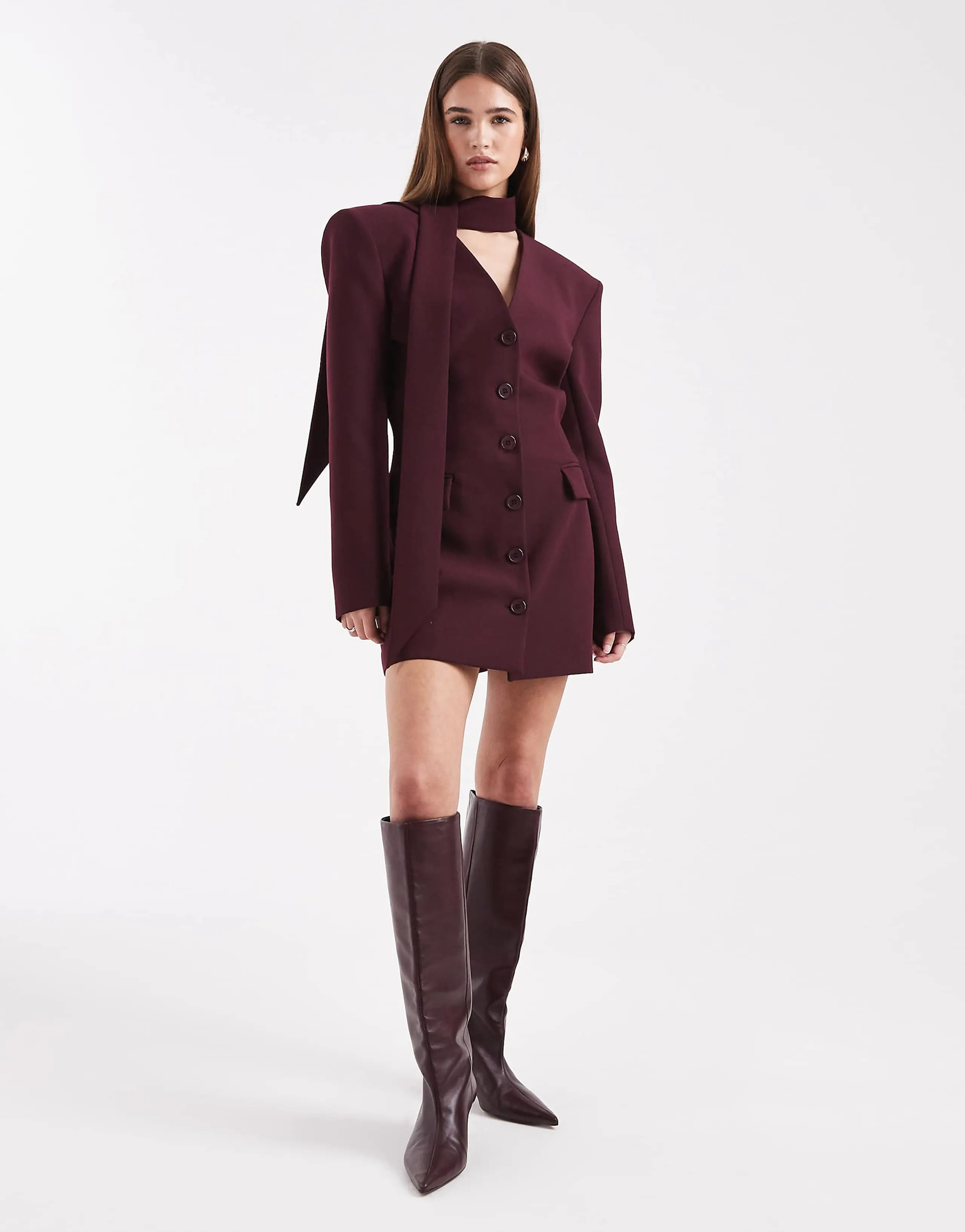 ASOS DESIGN scarf neck blazer mini dress in plum