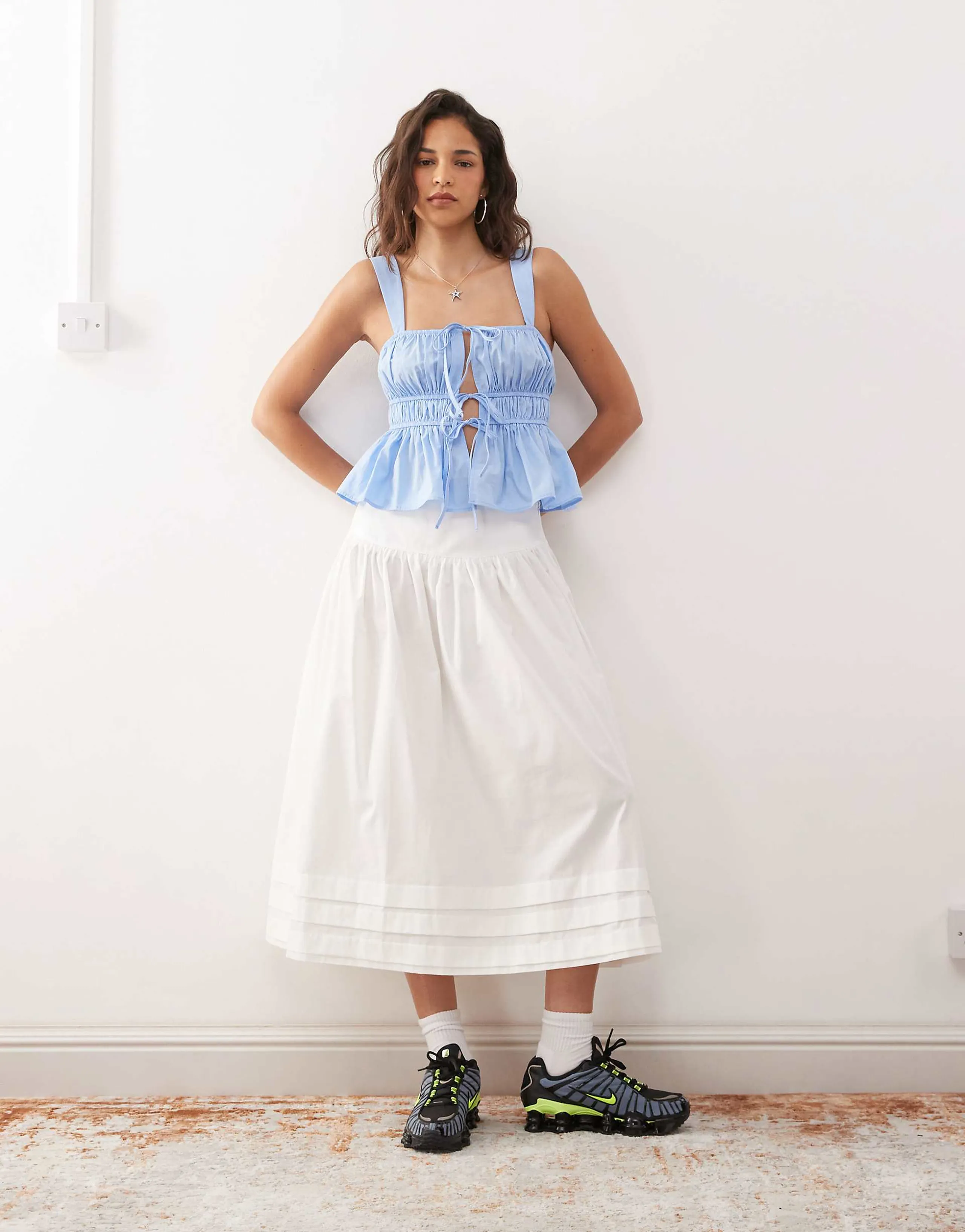 COLLUSION prairie maxi skirt with pintuck detailing in white