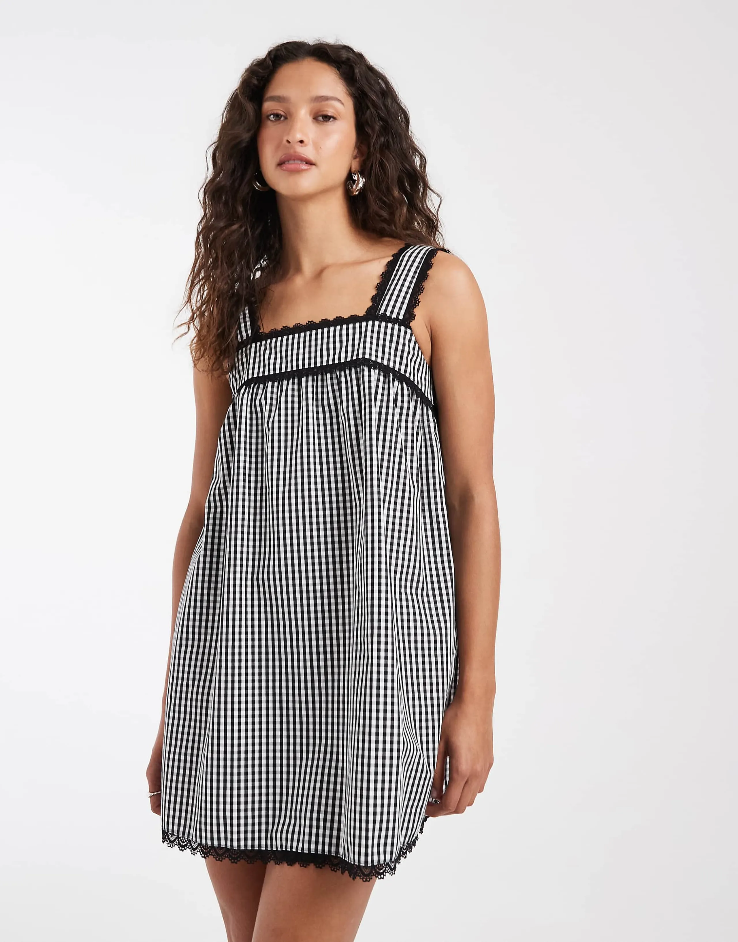 Motel Sandat smock mini dress in gray gingham