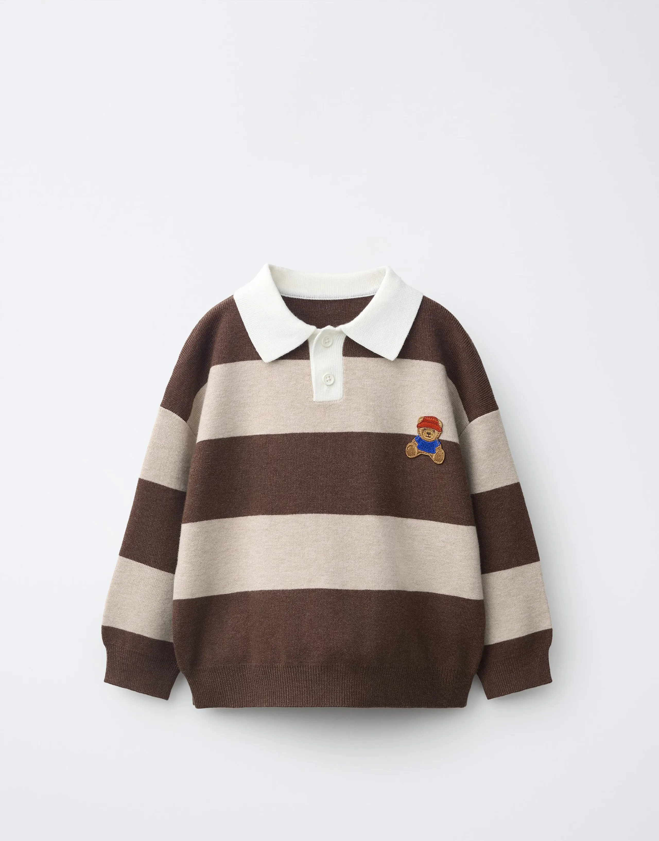 STRIPED KNIT BEAR PATCH POLO SHIRT