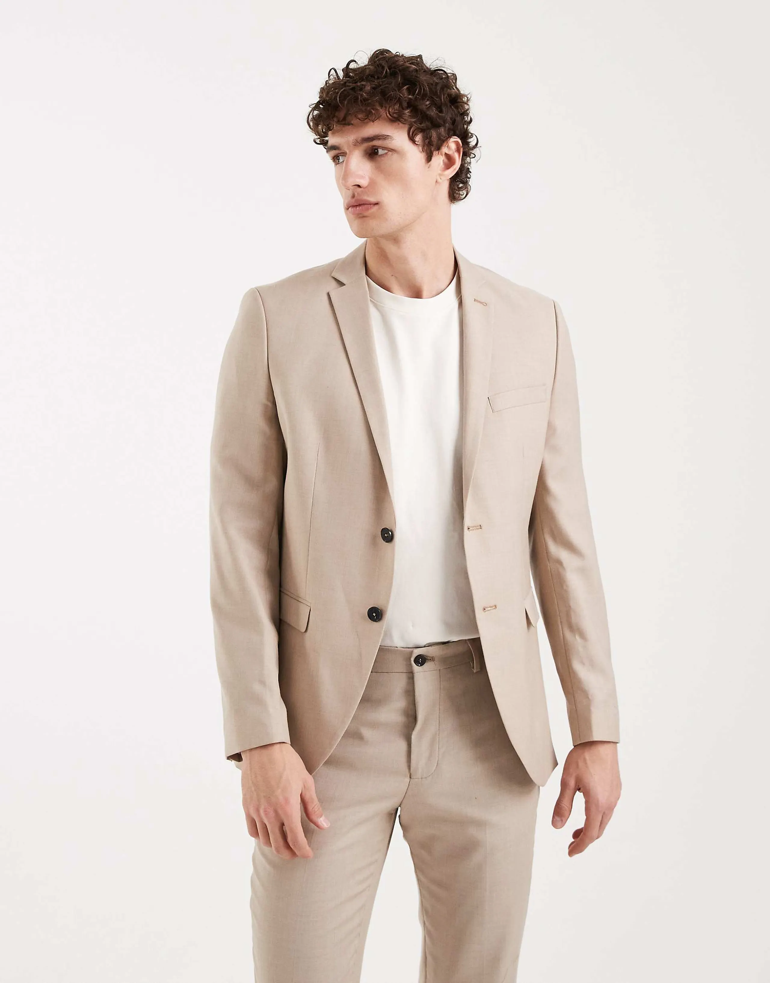 Jack & Jones super slim suit jacket in beige