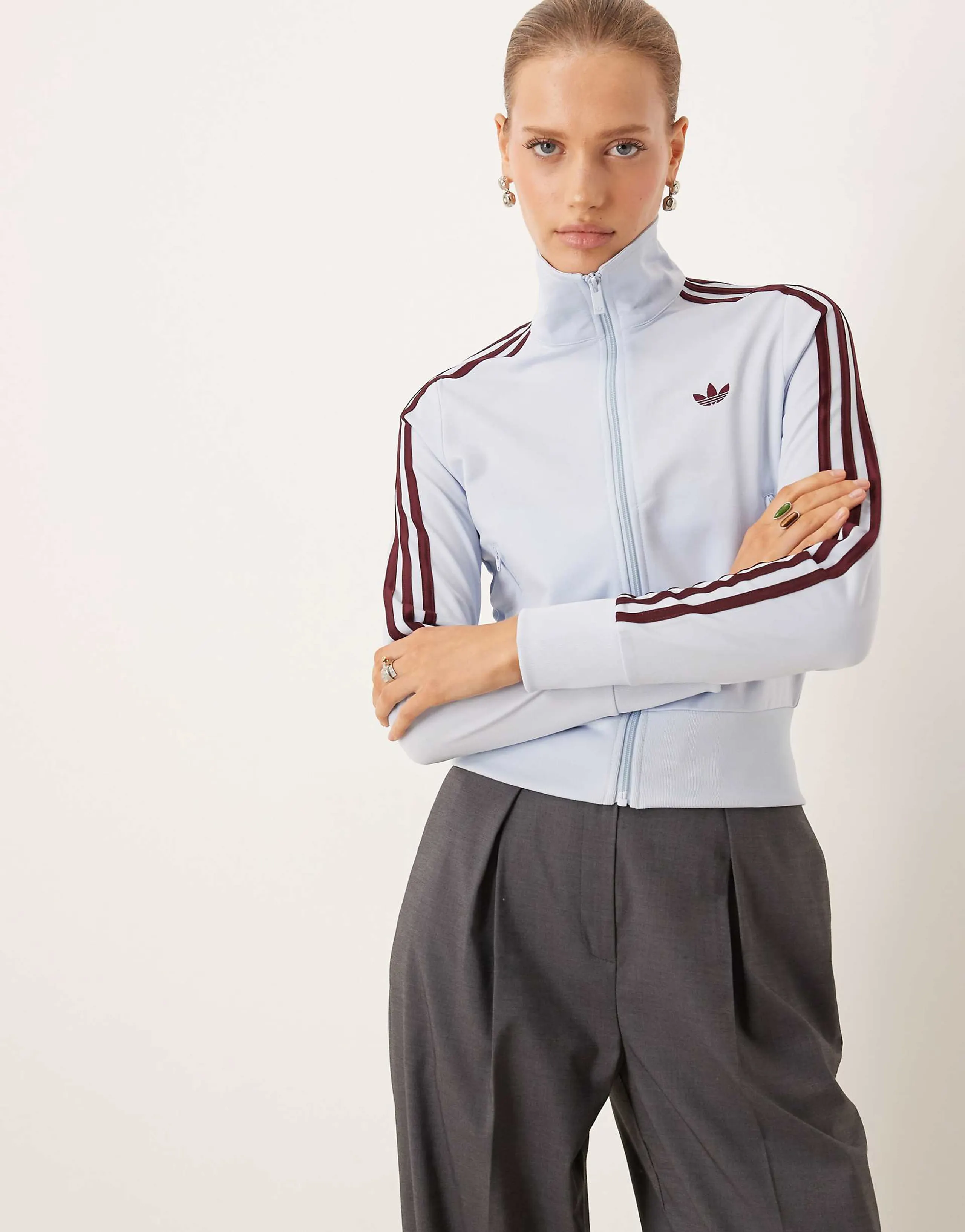 adidas Originals Classic Firebird track top in blue and maroon