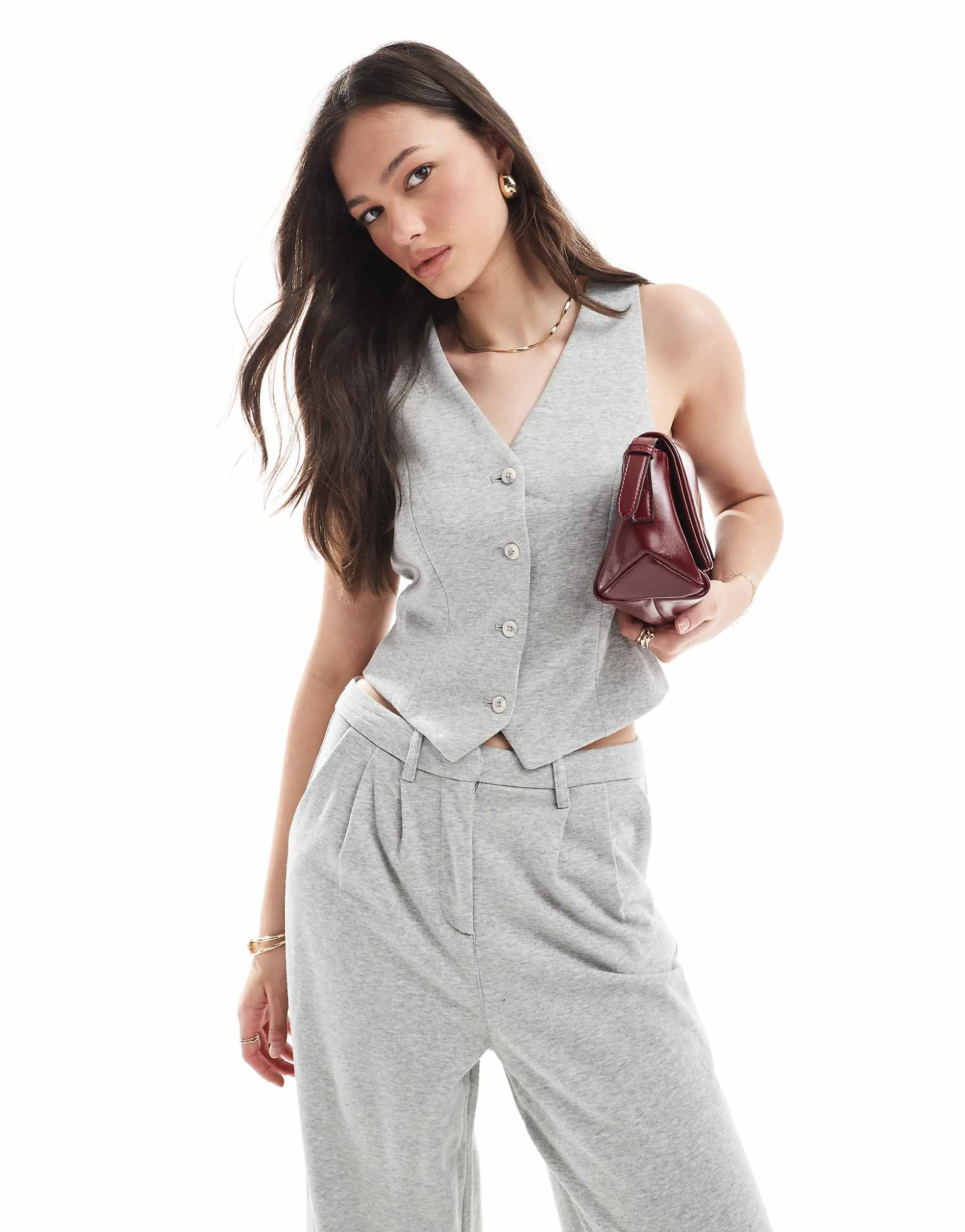 Vero Moda Tall jersey vest in light gray melange - part of a set