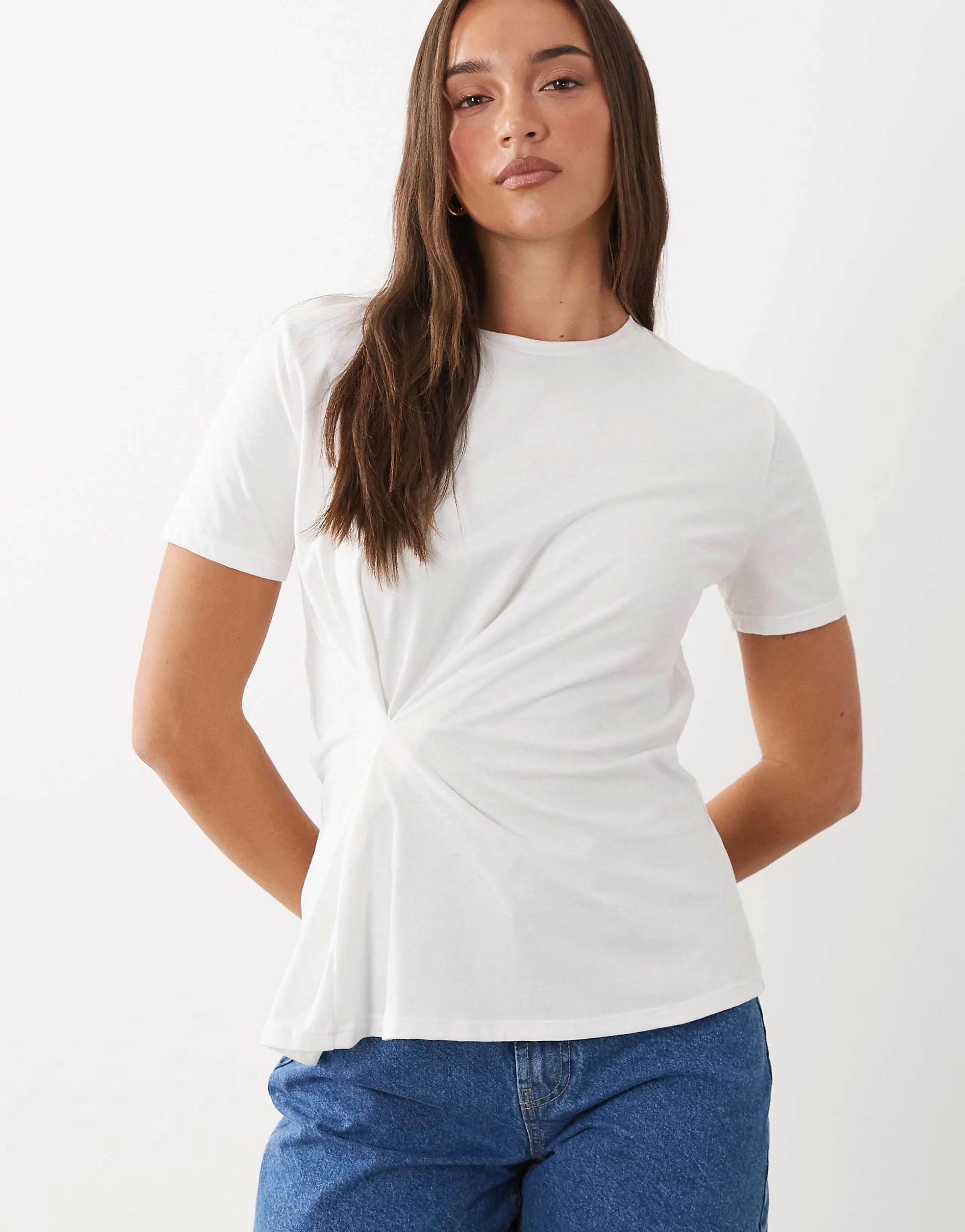 Mango 100% cotton tie waist T-shirt in white