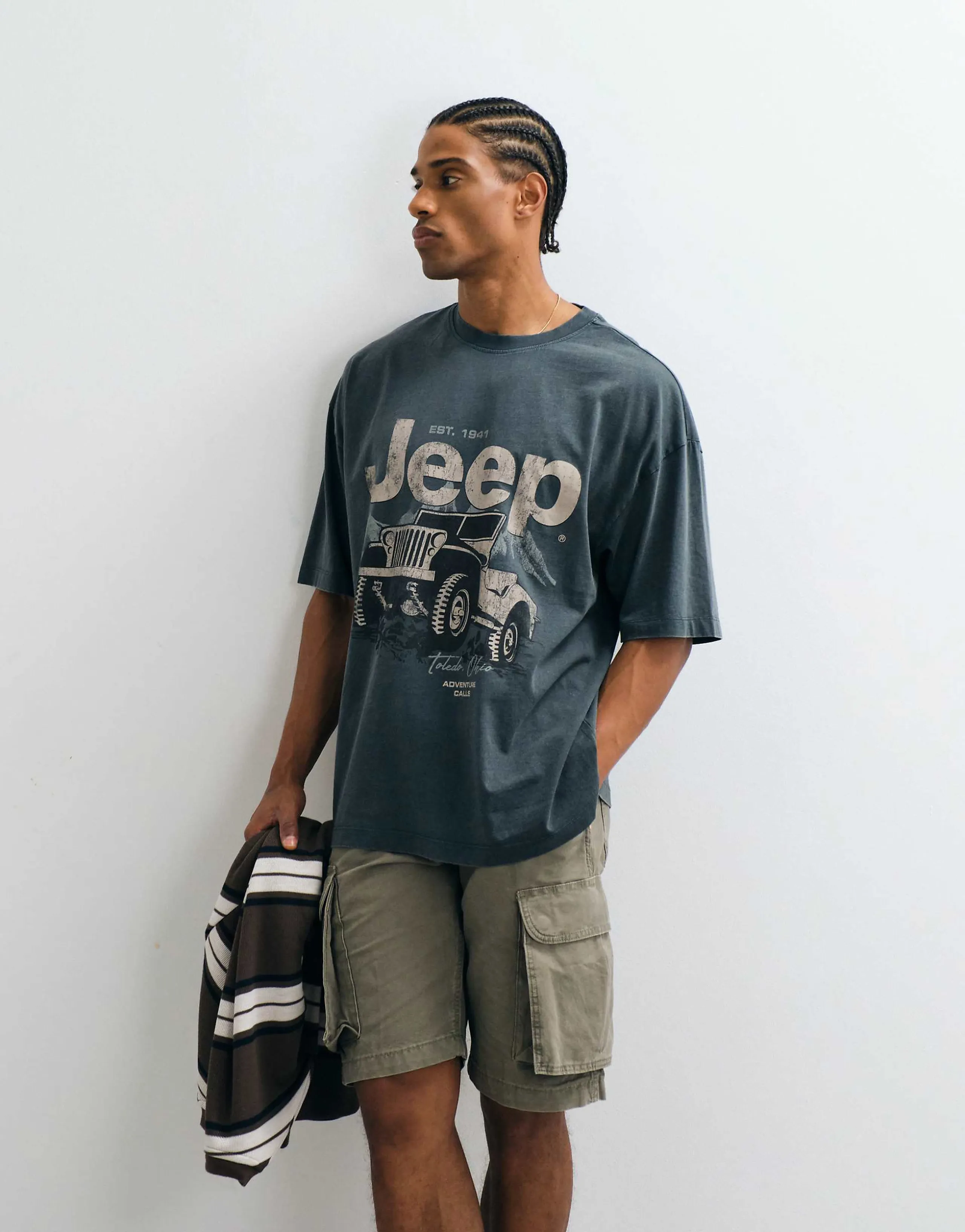 ASOS DESIGN oversized t-shirt with Jeep print in washed black