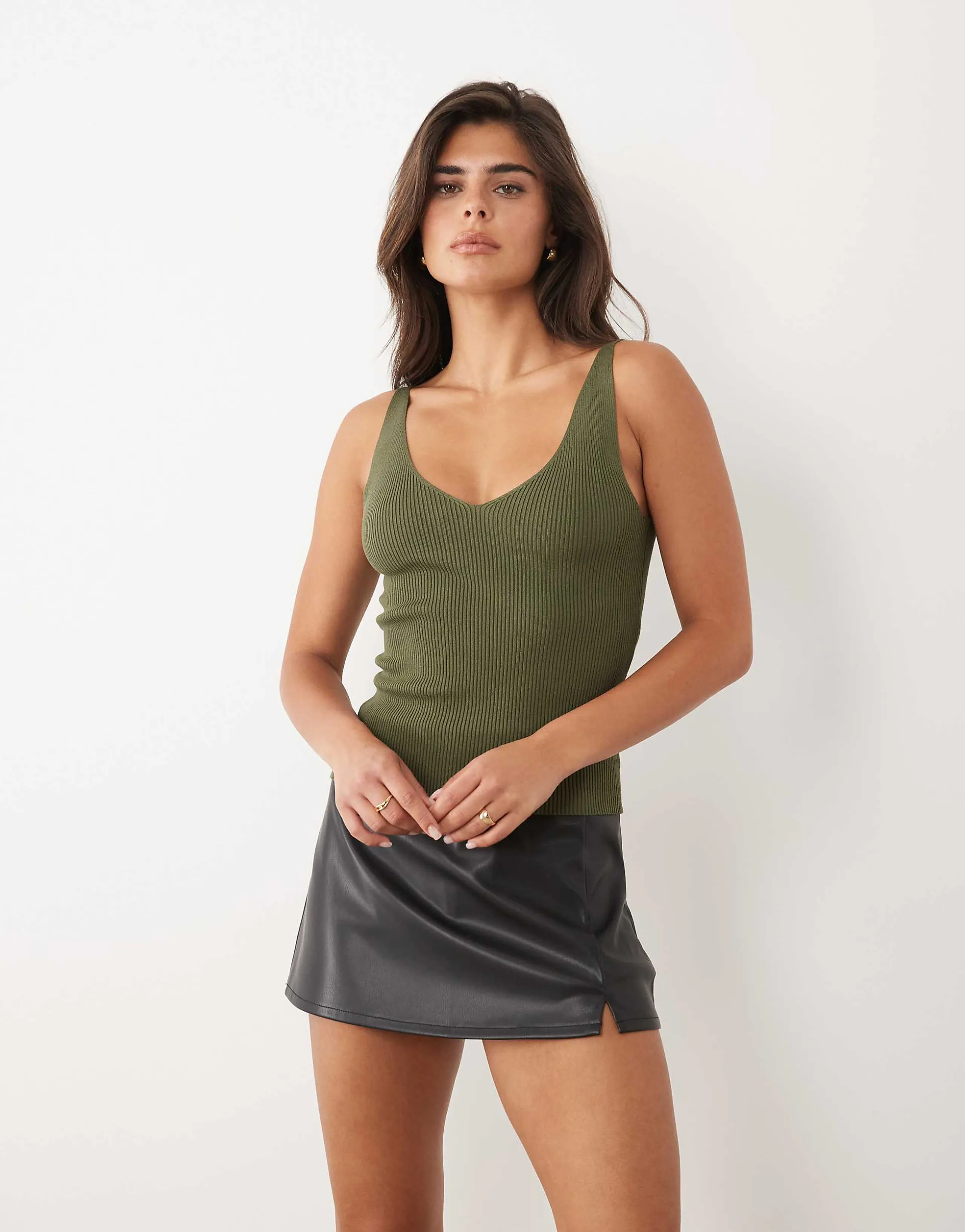 ASOS DESIGN faux leather mini pelmet skort with slit in black