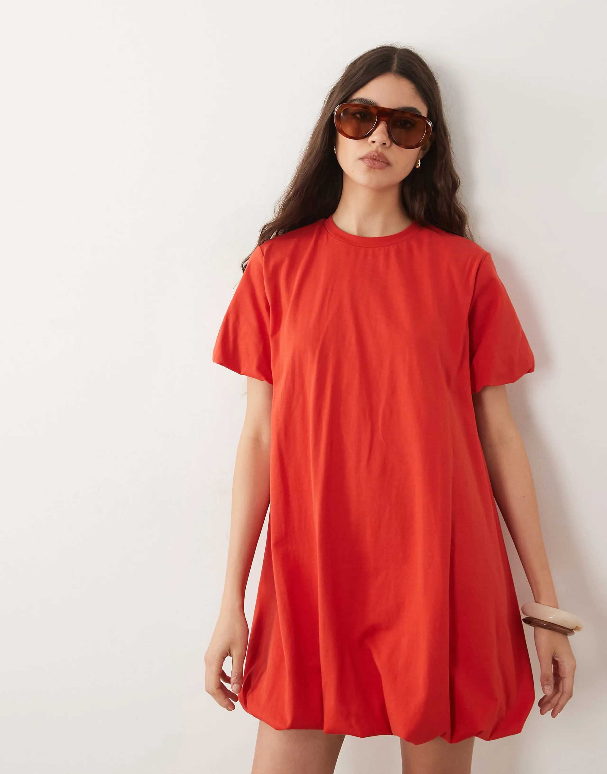 ASOS DESIGN short puff sleeve bubble mini dress in red