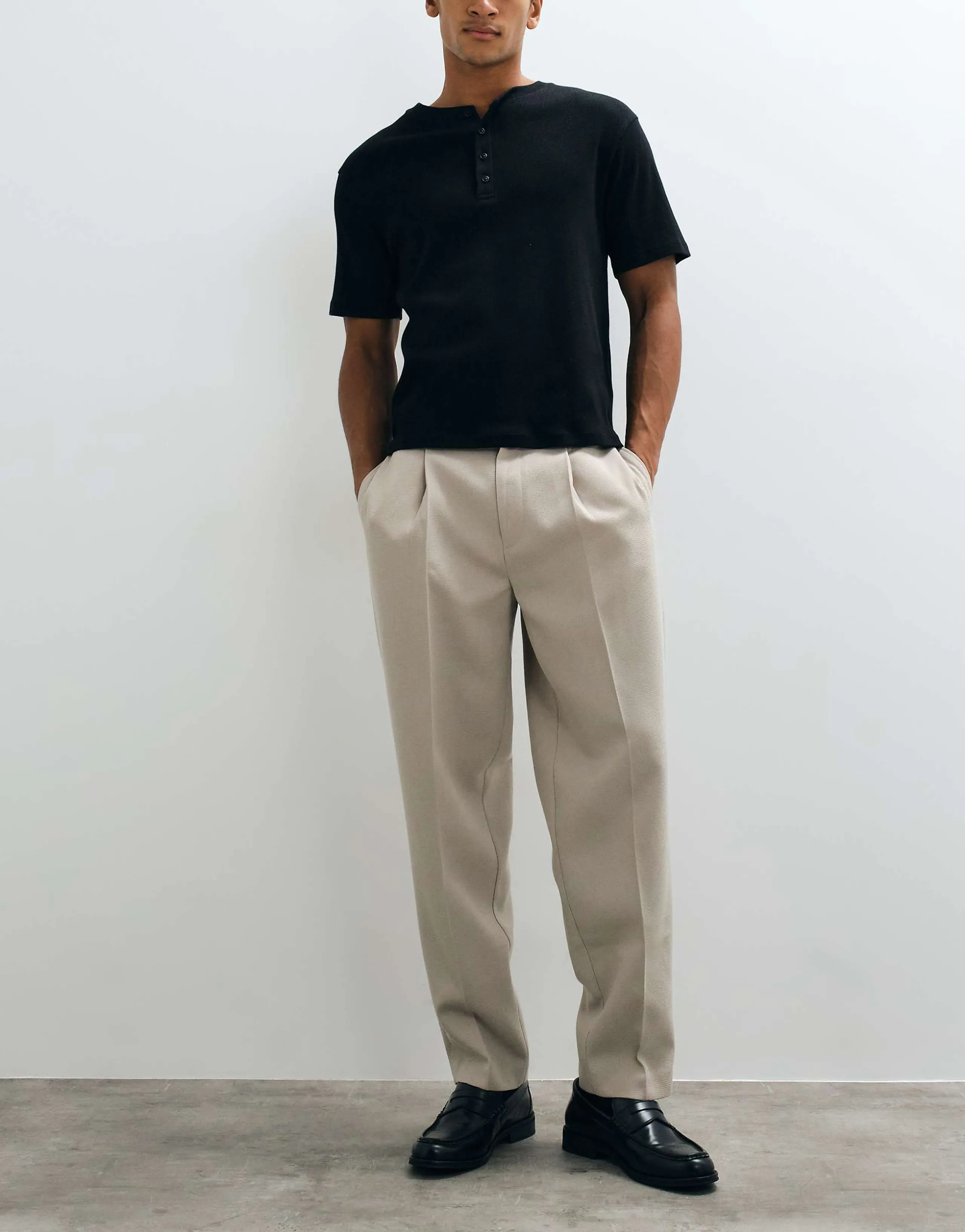ASOS DESIGN tailored pleated oversized tapered pants in stone microtexture