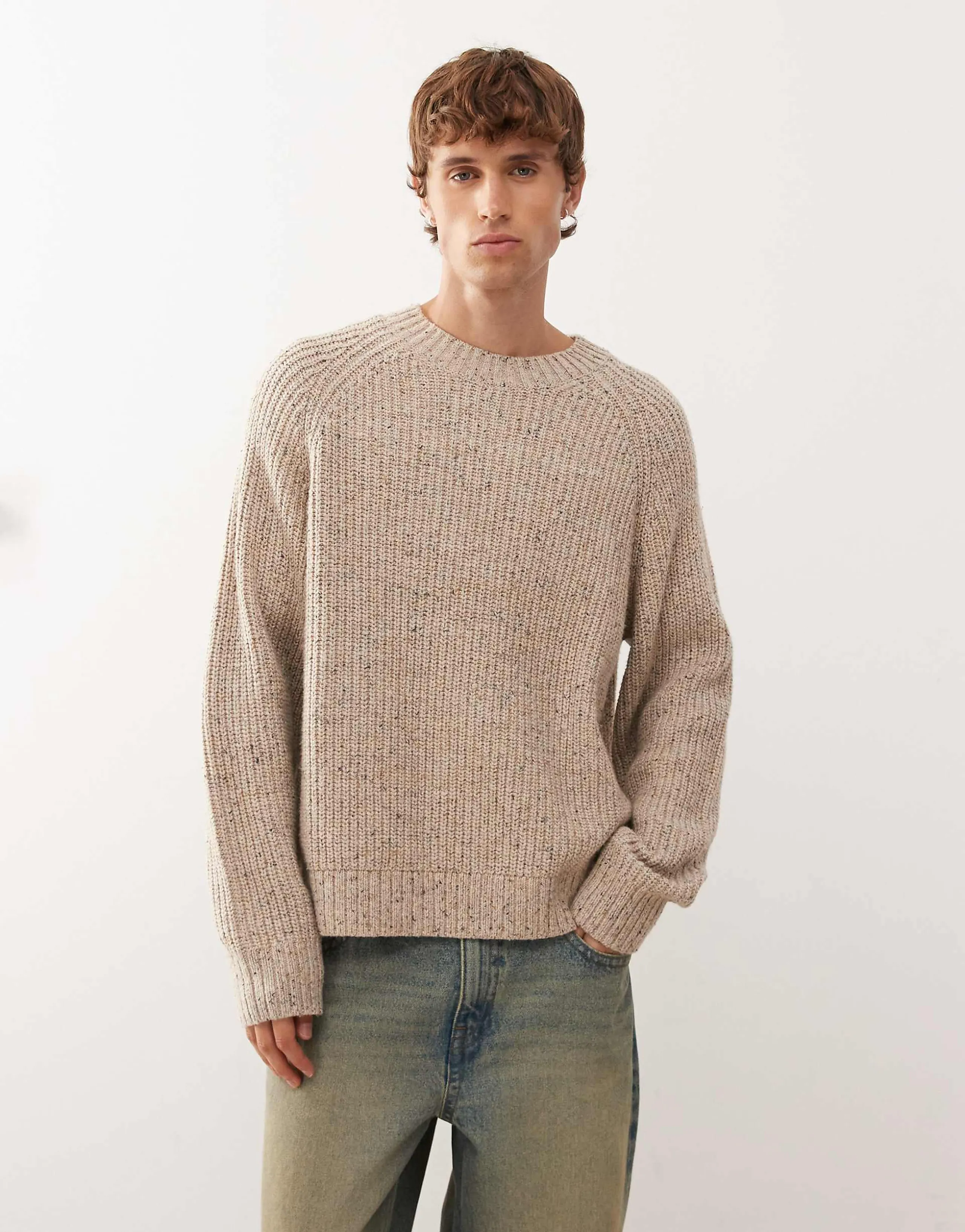 Weekday wool blend oversized sweater in beige neppy yarn