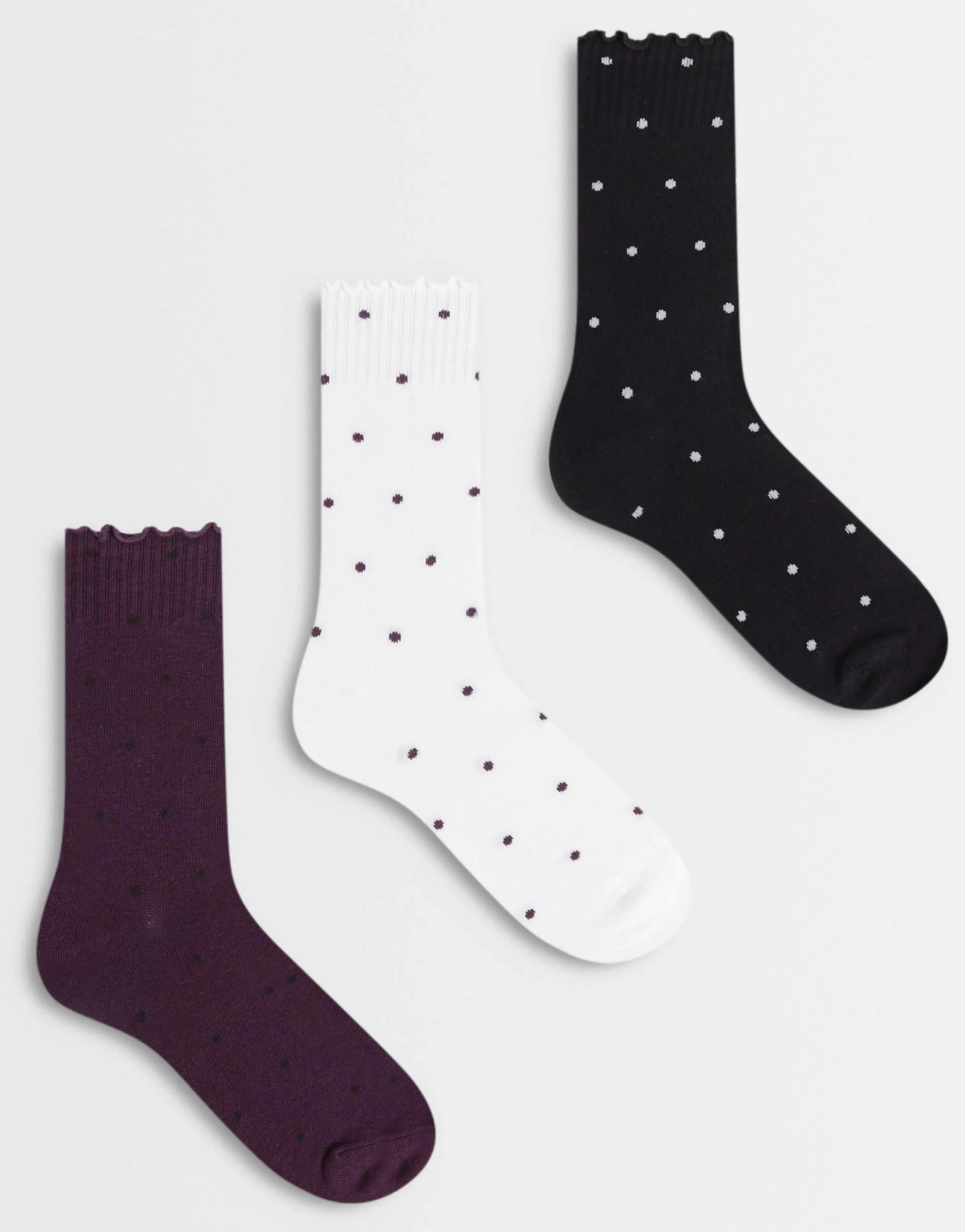 JJXX 3 pack polka dot socks in white and burgundy mix