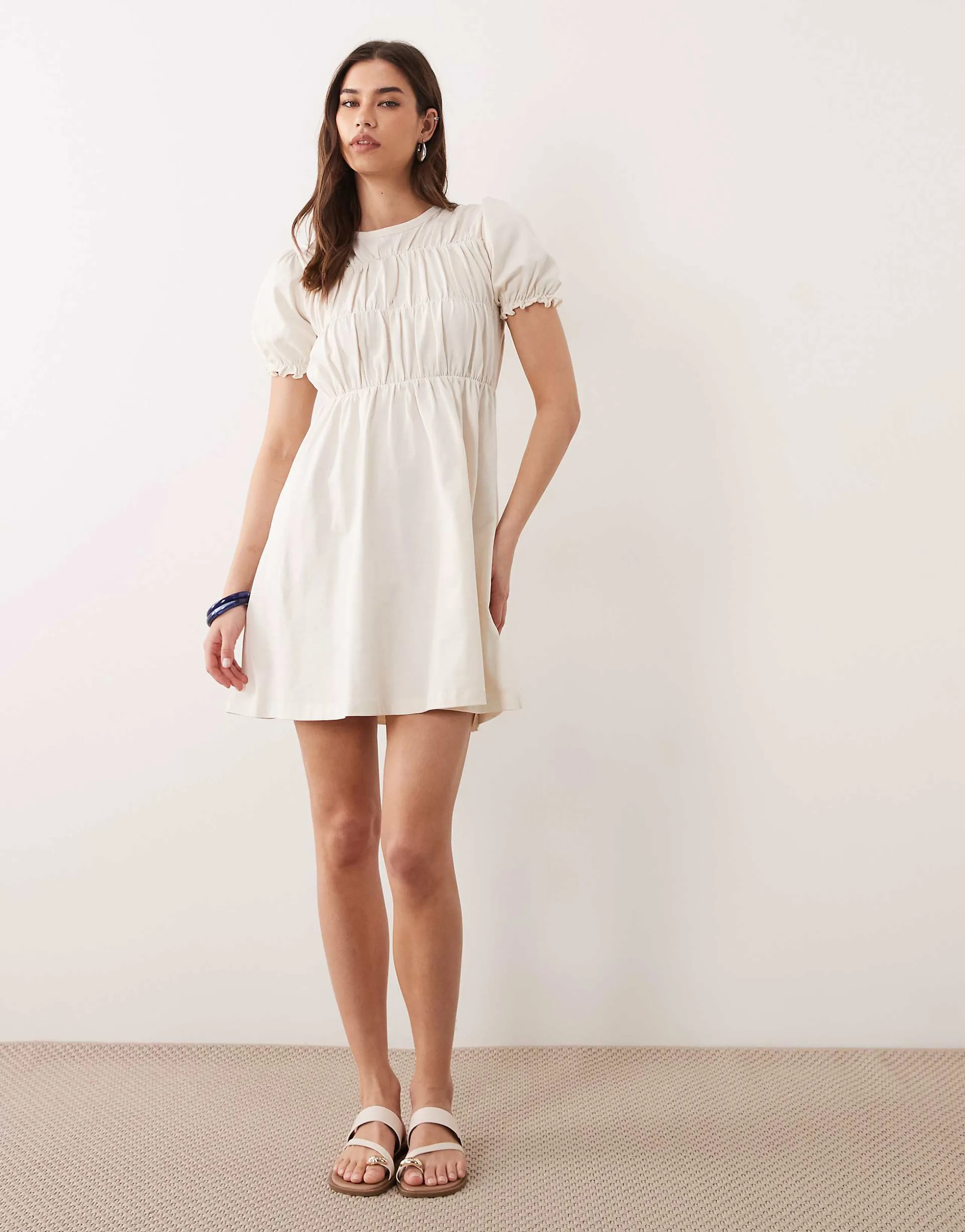 Miss Selfridge shirred smock mini dress in cream