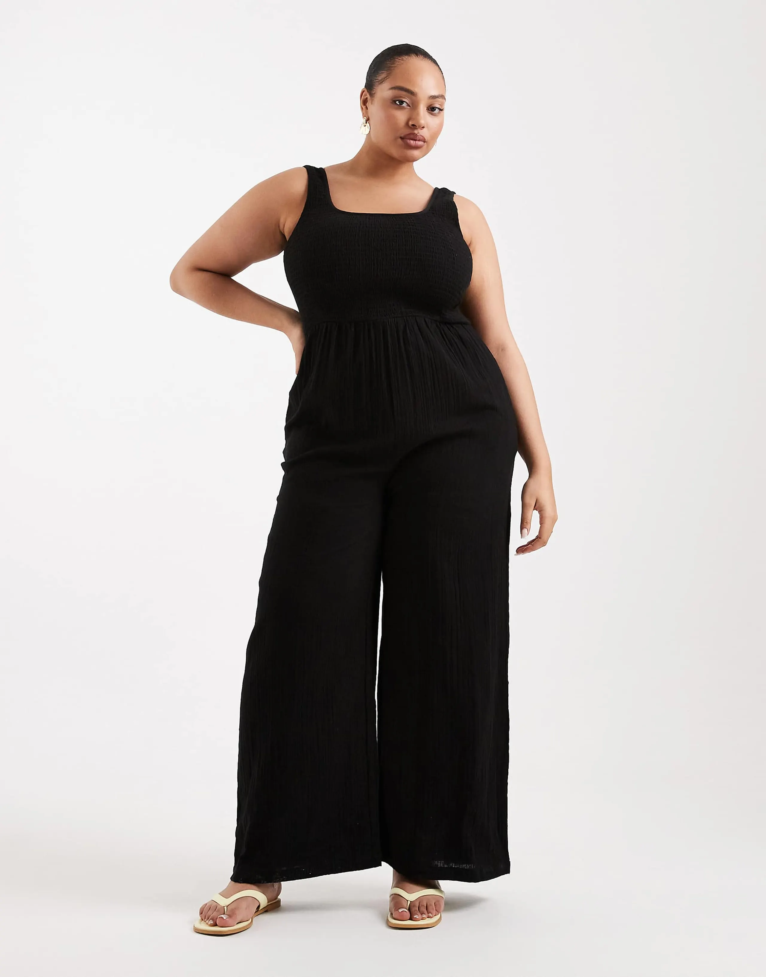 Brave Soul Curve scoop neck jumpsuit in black