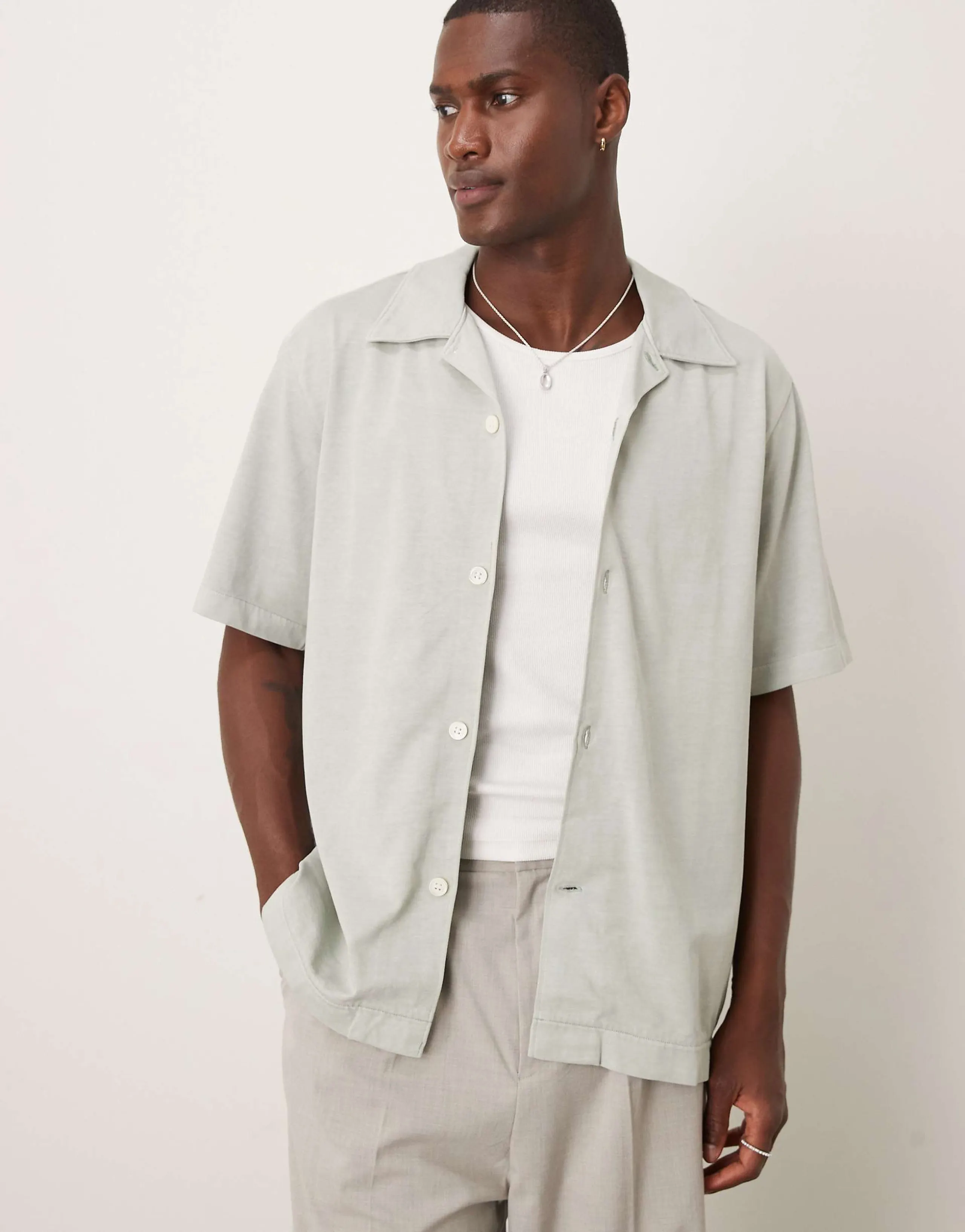ARKET heavyweight jersey short sleeve shirt in light turquoise blue