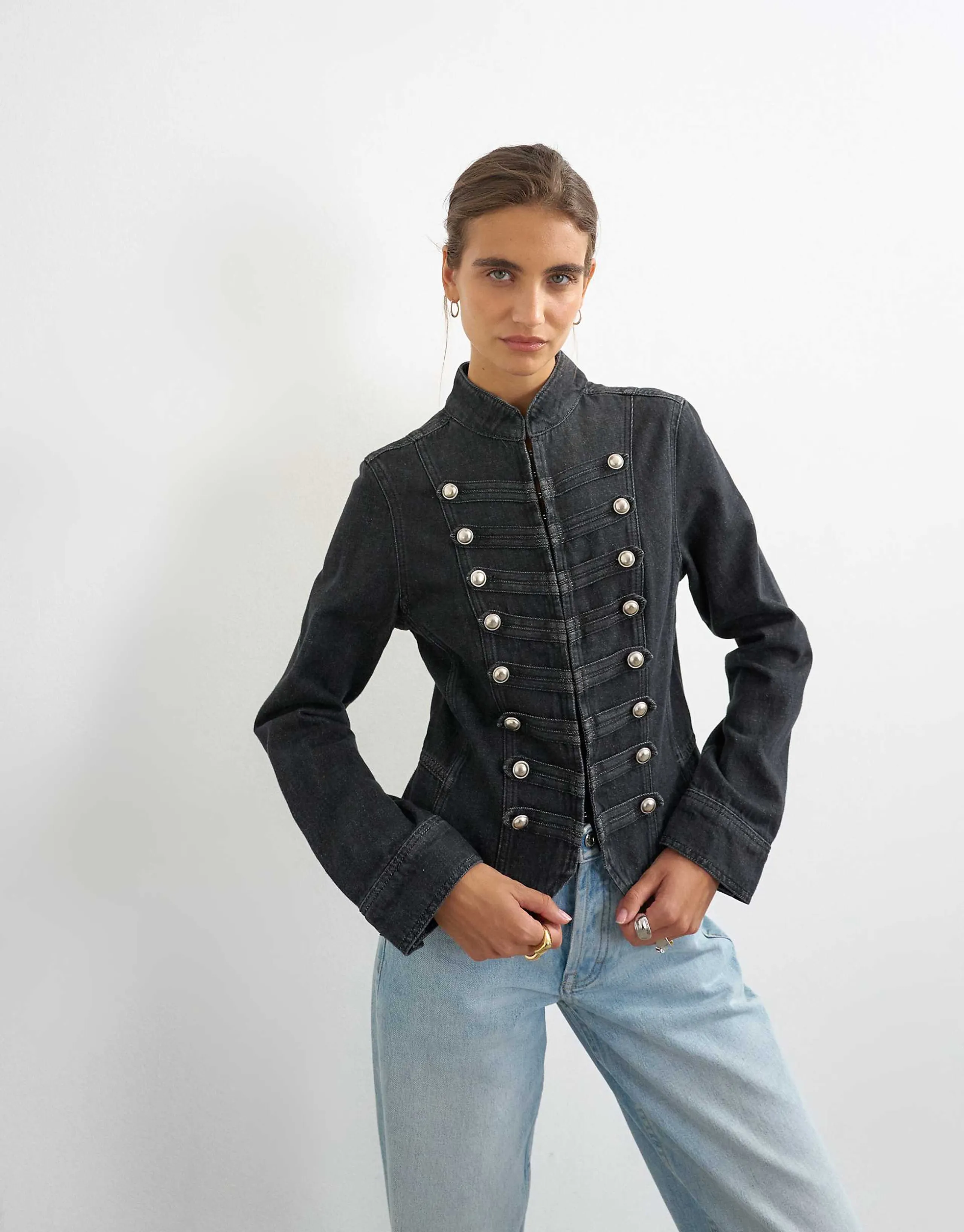 Topshop denim drummer jacket in wash black