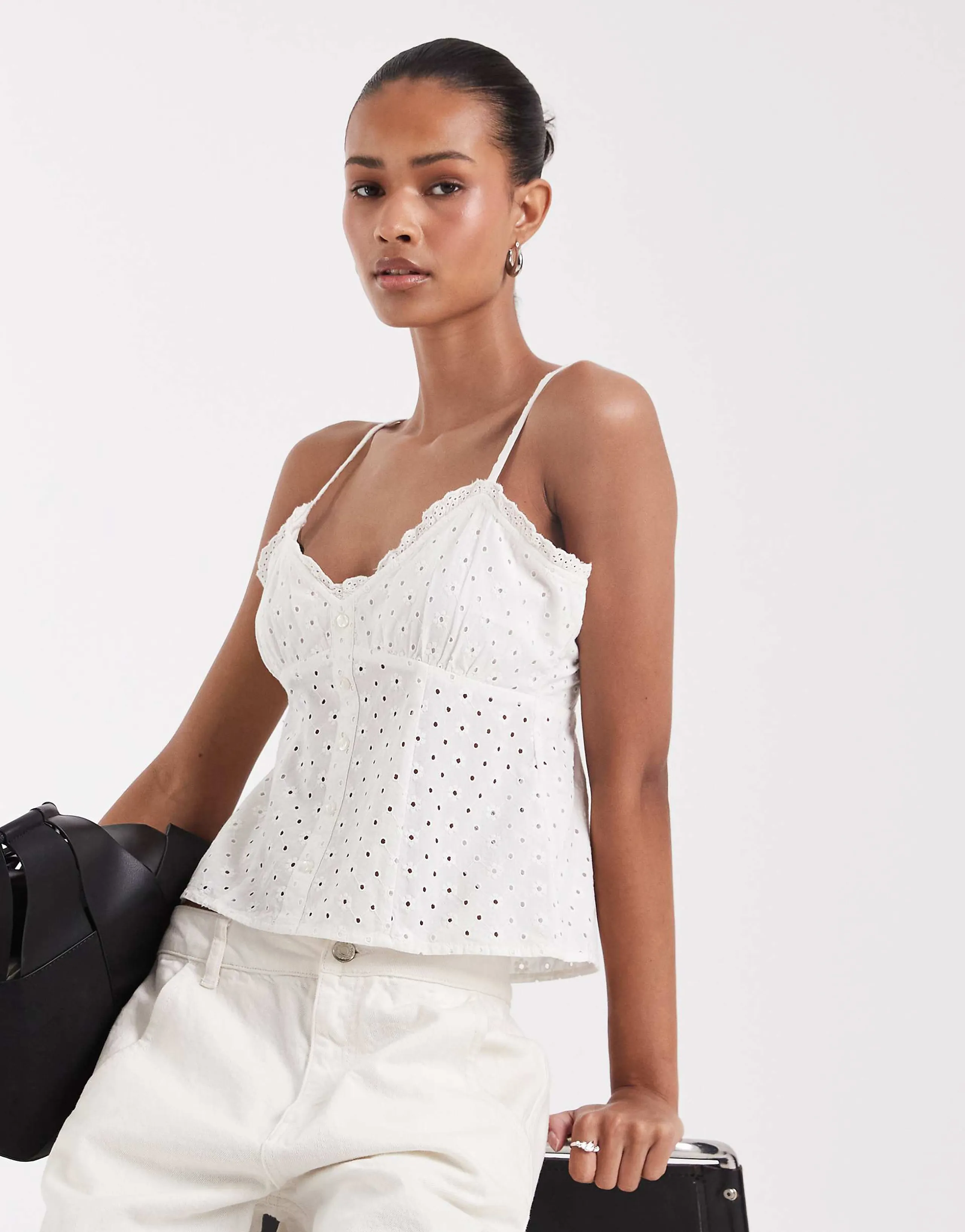 JJXX eyelet cami top in white