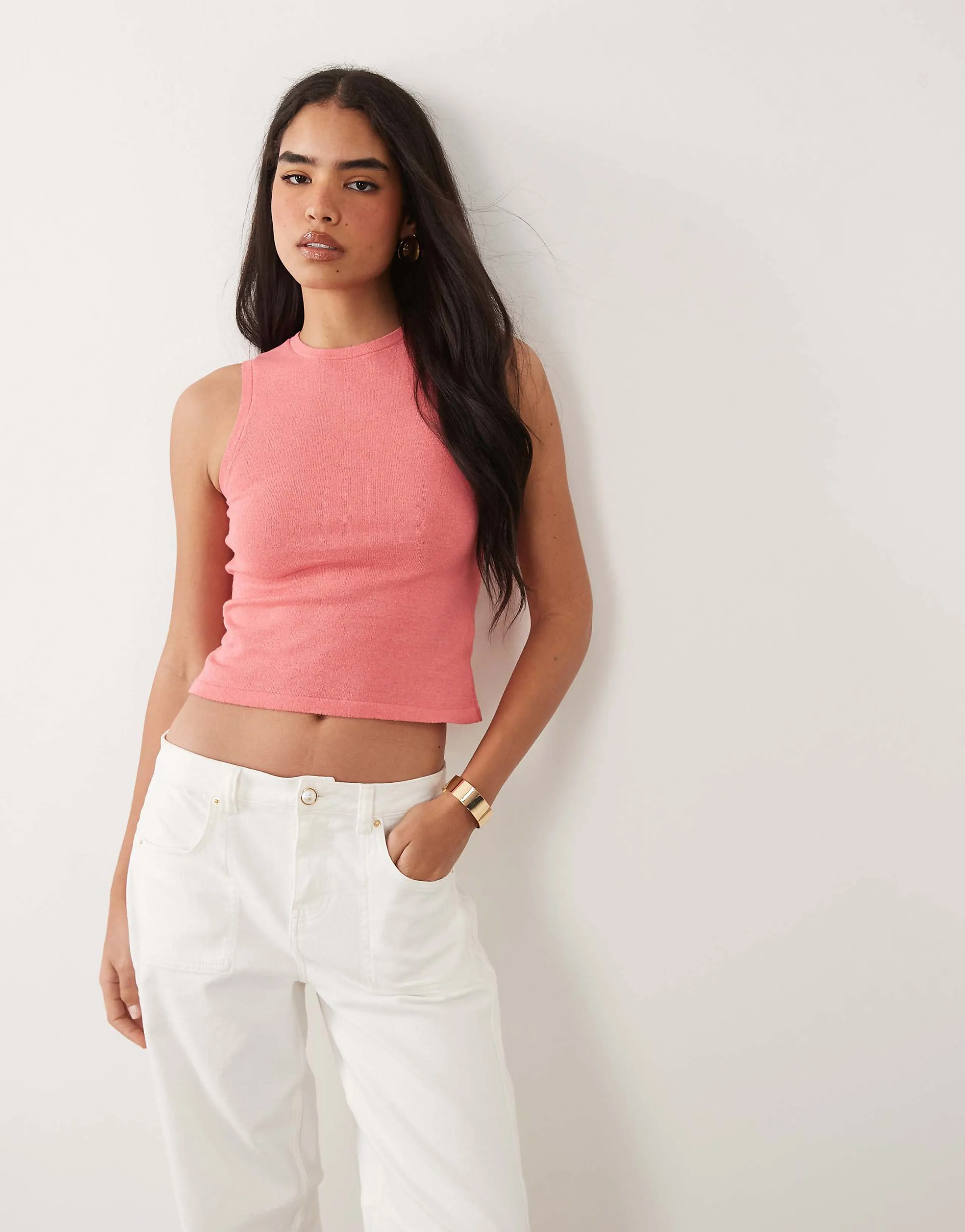 ASOS DESIGN fine knit tank top in peach