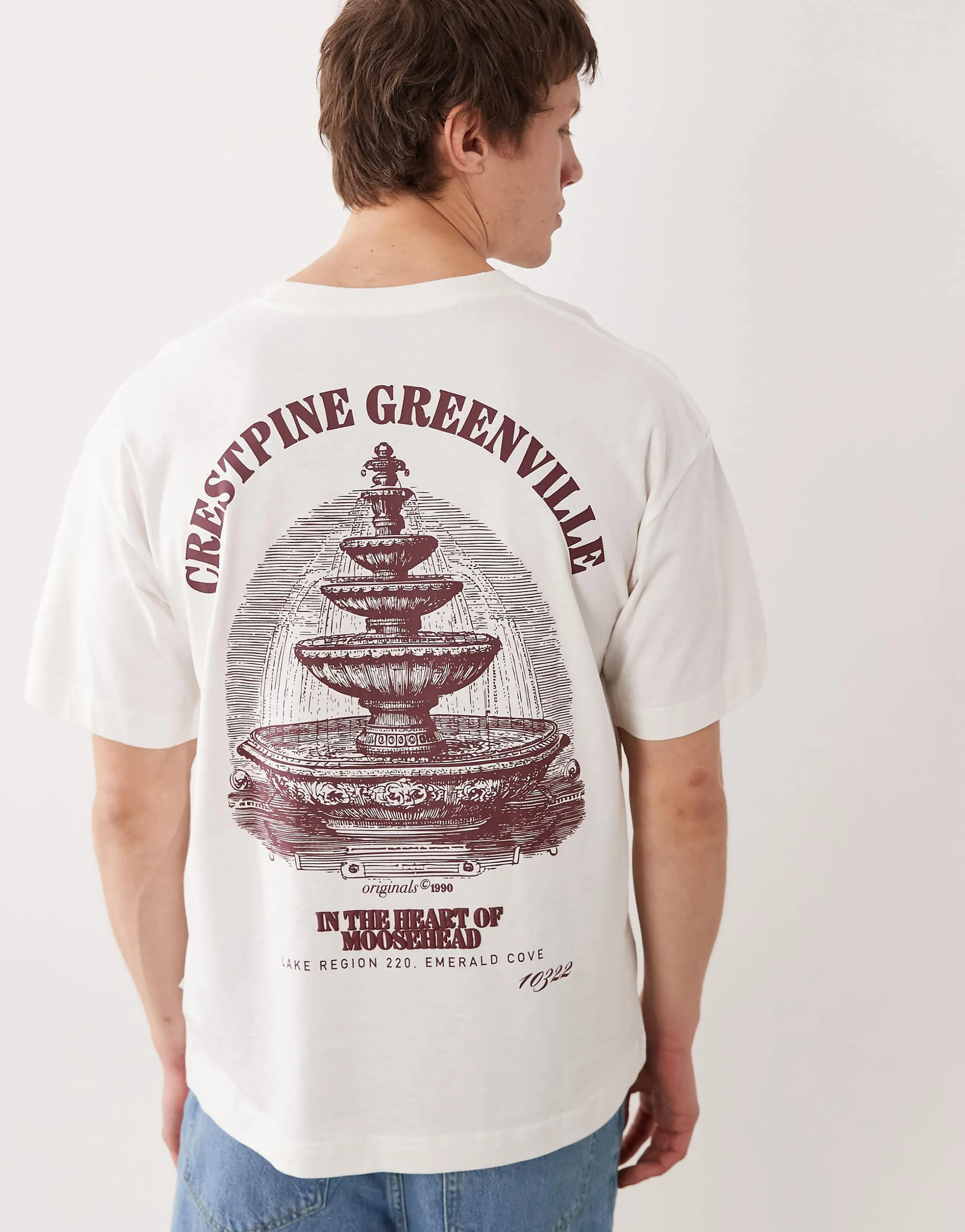 Jack & Jones oversized T-shirt with fountain back print in white