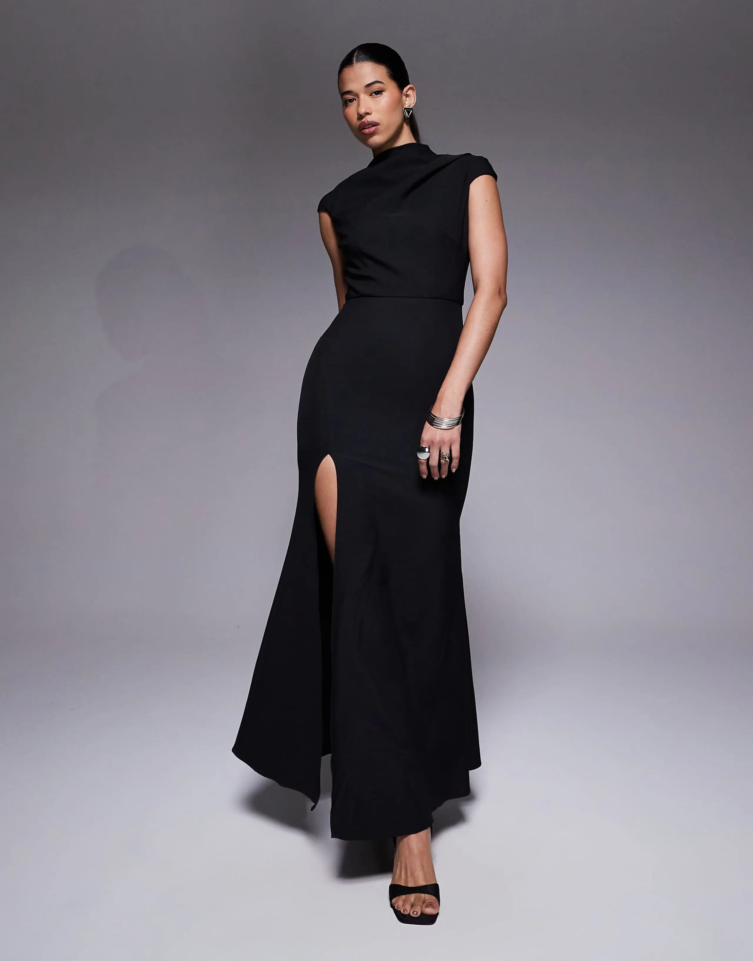 Jarlo high neck maxi dress with thigh slit in black
