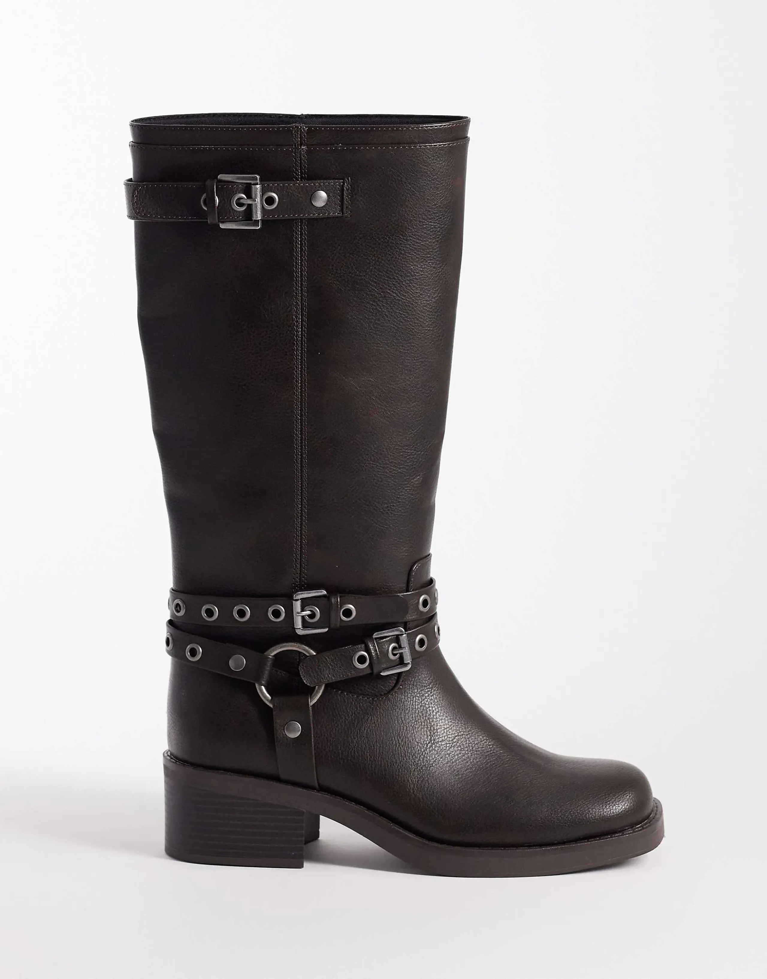 ASOS DESIGN Curve Cassandra grommet biker boots in burnished brown