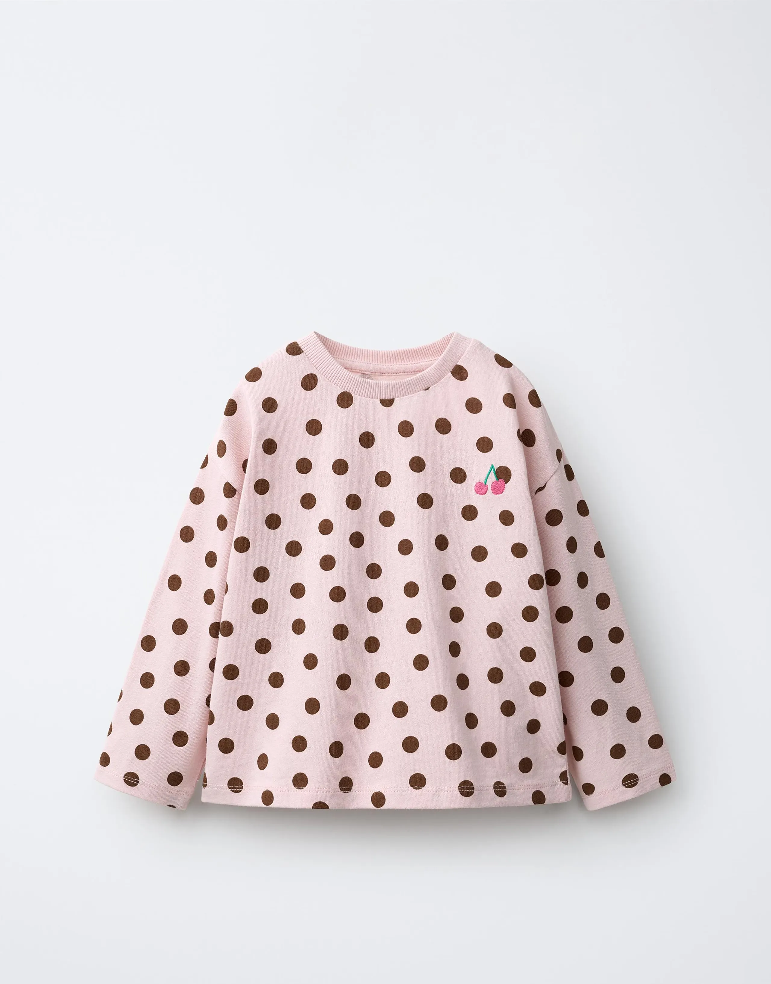 CHERRY EMBROIDERED POLKA DOT T-SHIRT